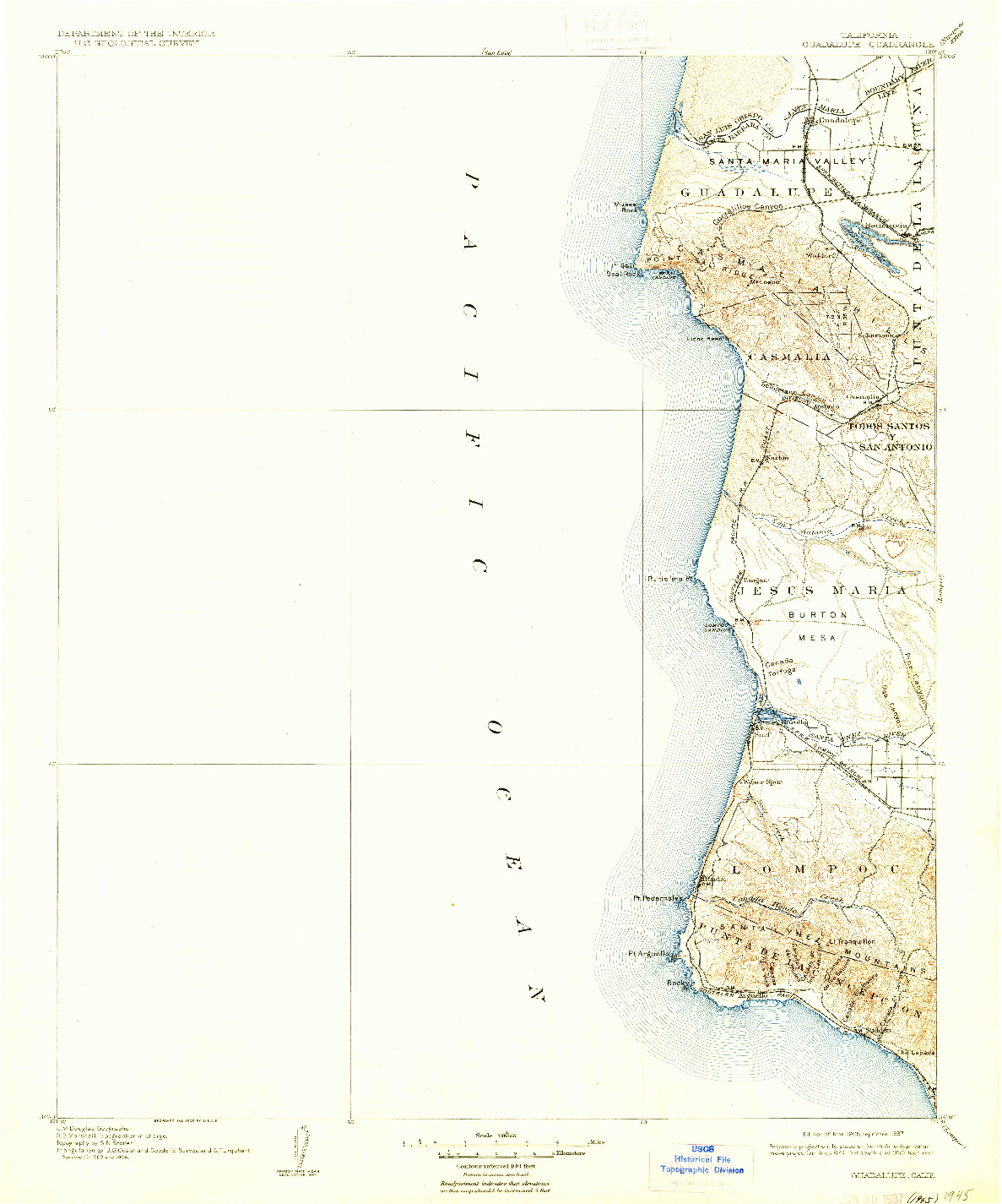 USGS 1:125000-SCALE QUADRANGLE FOR GUADALUPE, CA 1905