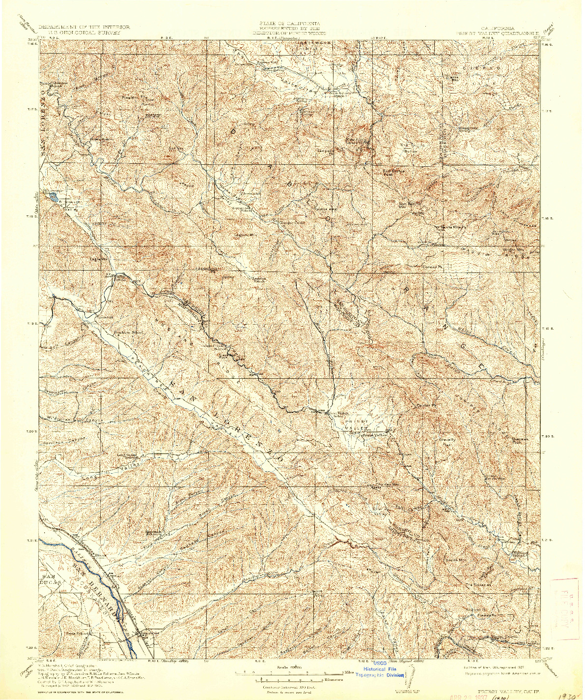 USGS 1:125000-SCALE QUADRANGLE FOR PRIEST VALLEY, CA 1915