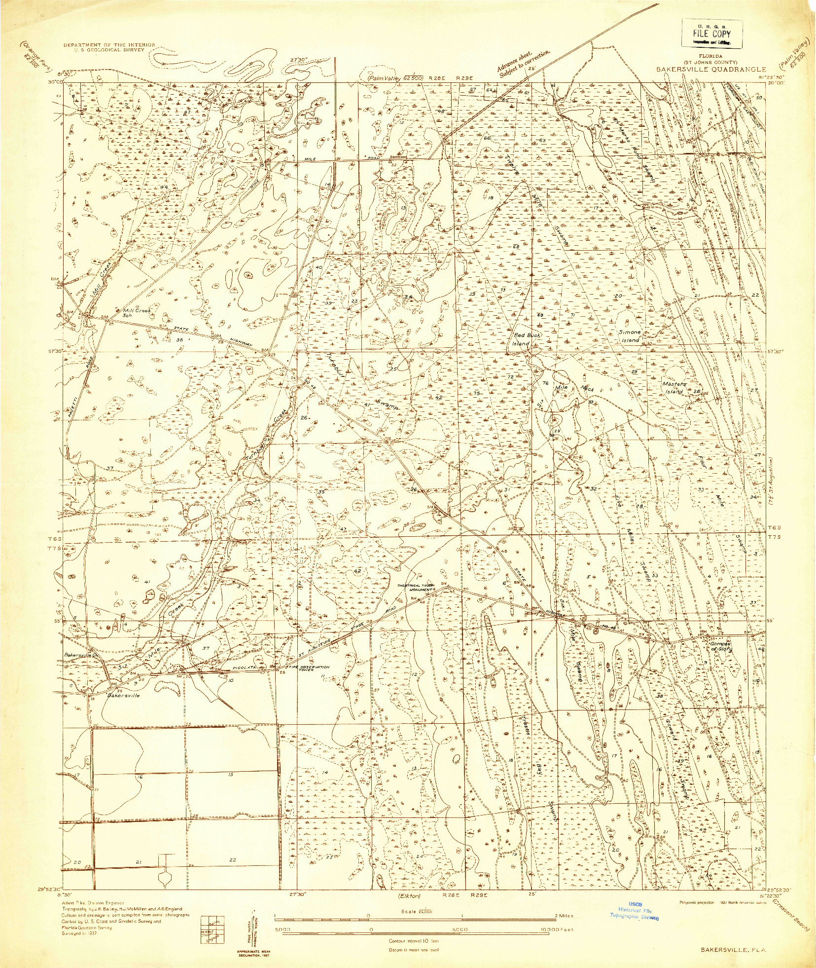 USGS 1:24000-SCALE QUADRANGLE FOR BAKERSVILLE, FL 1937