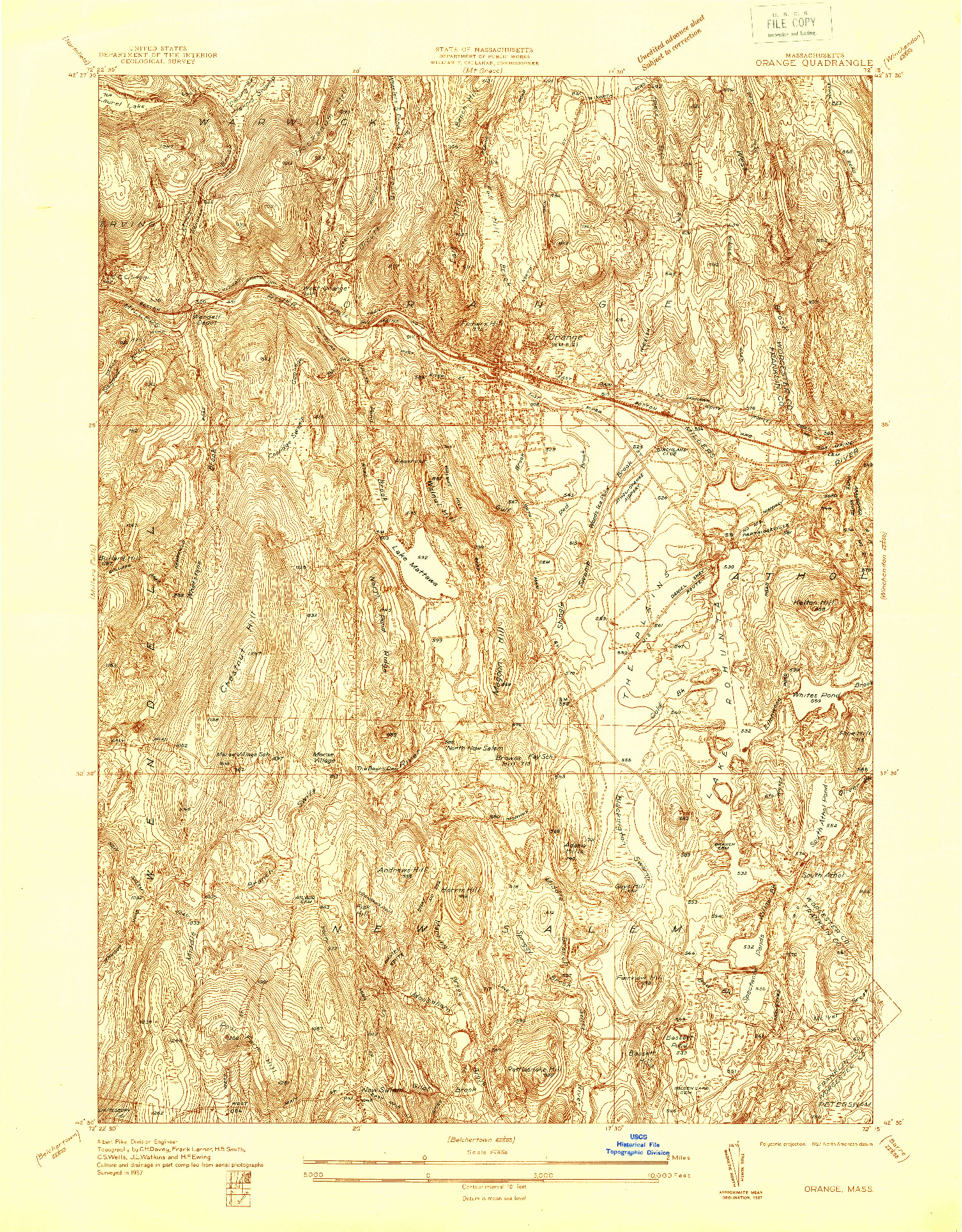 USGS 1:24000-SCALE QUADRANGLE FOR ORANGE, MA 1937