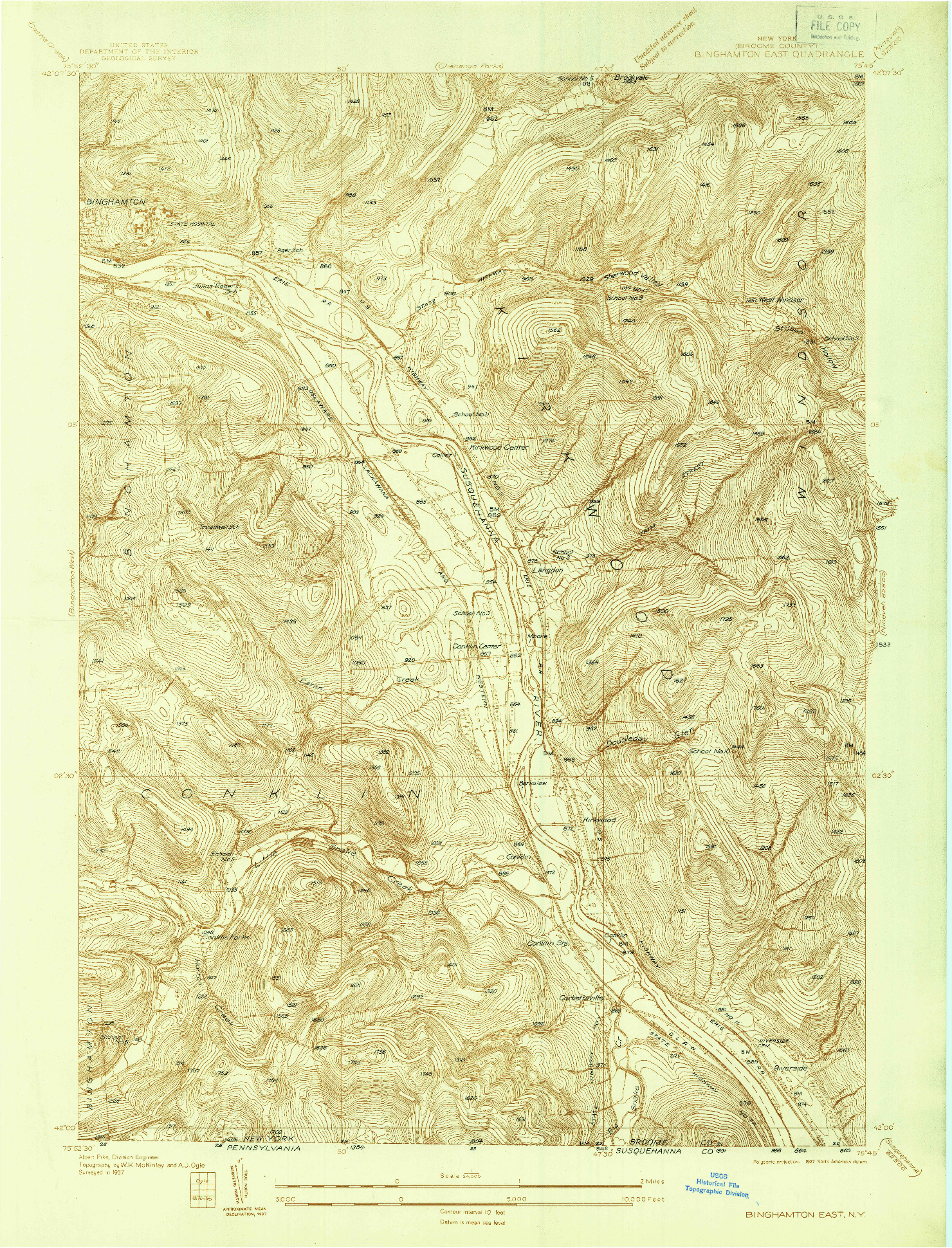 USGS 1:24000-SCALE QUADRANGLE FOR BINGHAMTON EAST, NY 1937