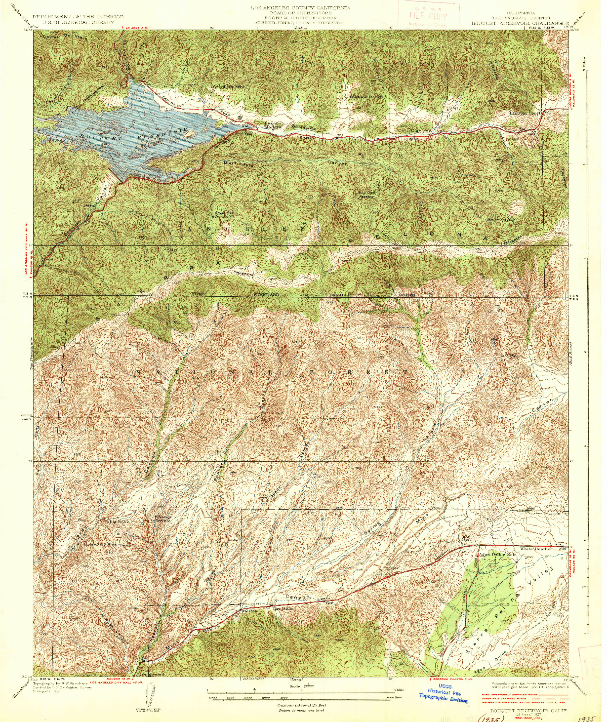 USGS 1:24000-SCALE QUADRANGLE FOR BOUQUET RESERVOIR, CA 1937