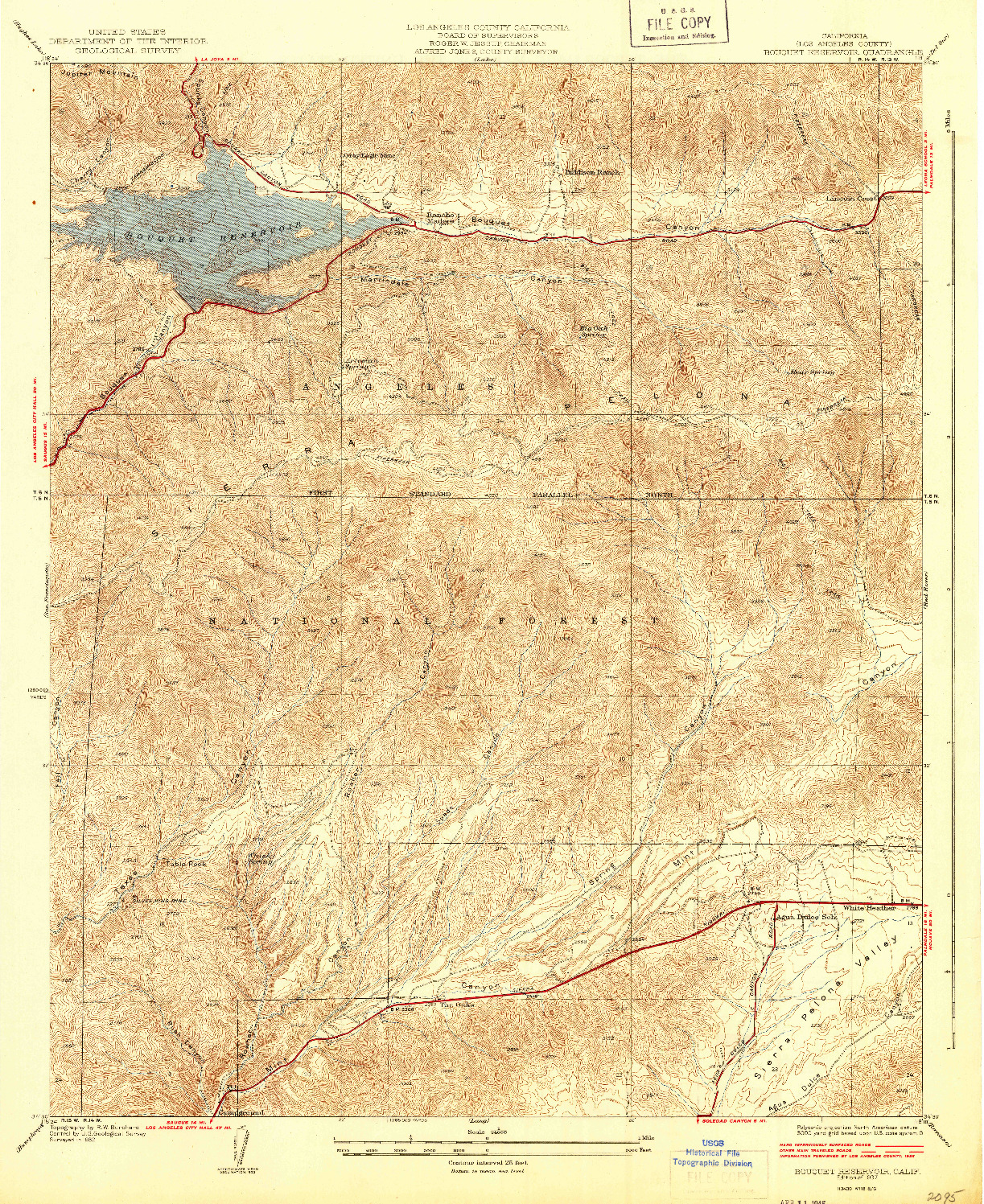 USGS 1:24000-SCALE QUADRANGLE FOR BOUQUET RESERVOIR, CA 1937