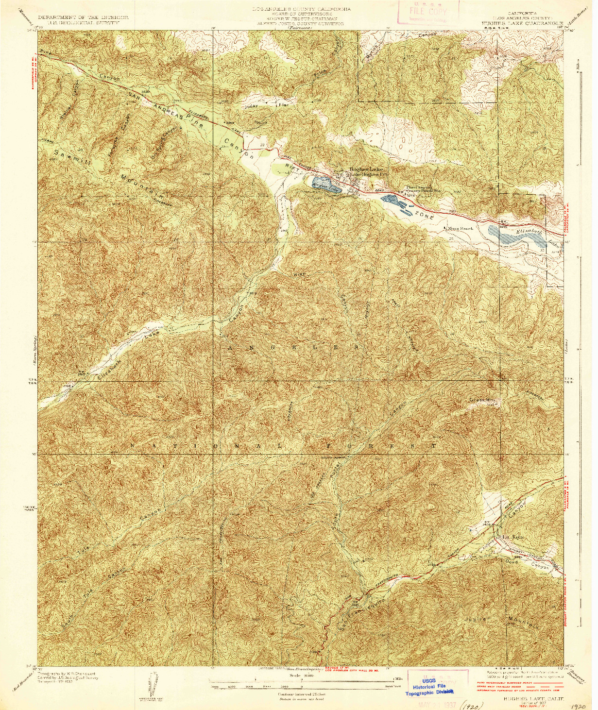 USGS 1:24000-SCALE QUADRANGLE FOR HUGHES LAKE, CA 1937