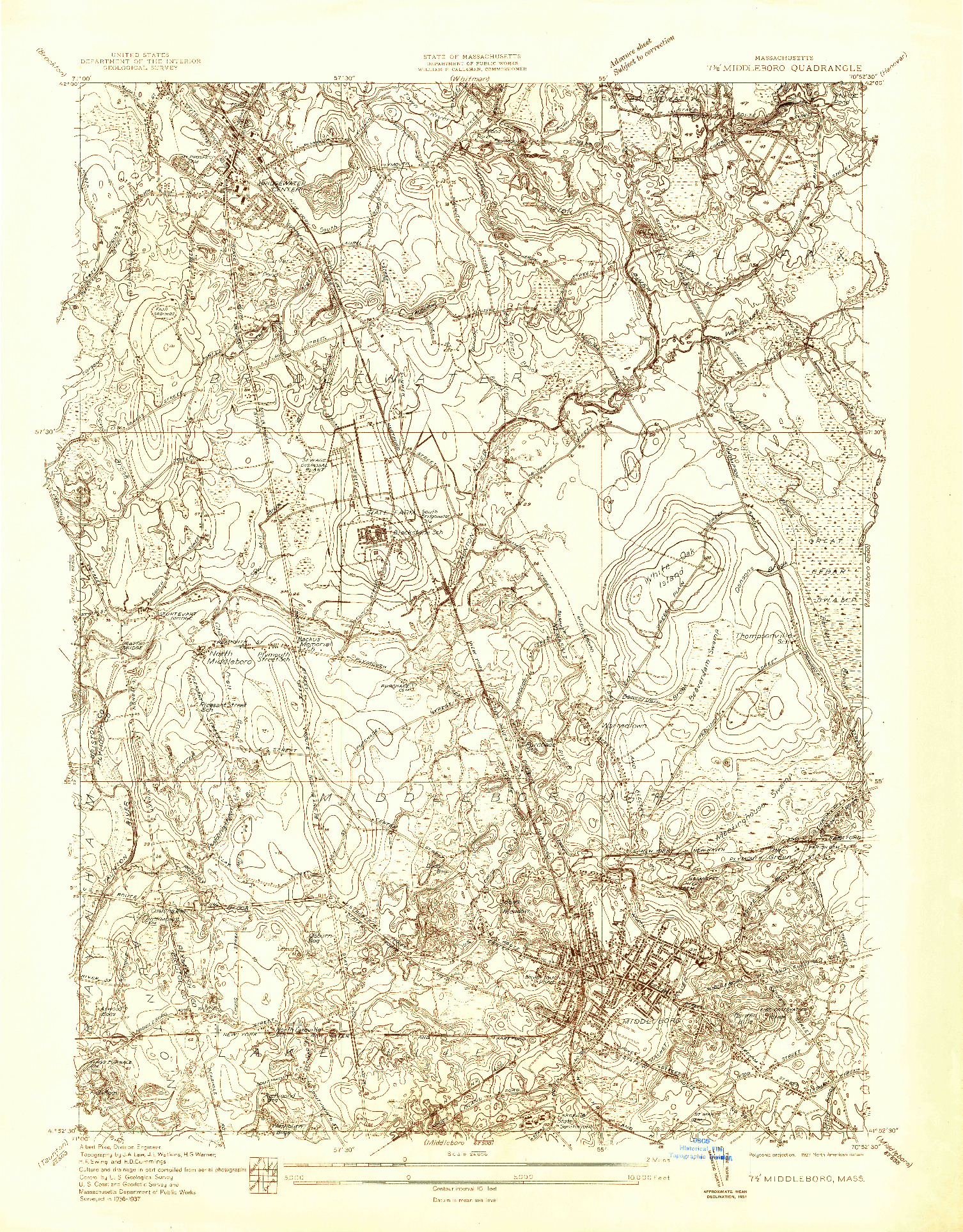 USGS 1:24000-SCALE QUADRANGLE FOR MIDDLEBORO, MA 1937