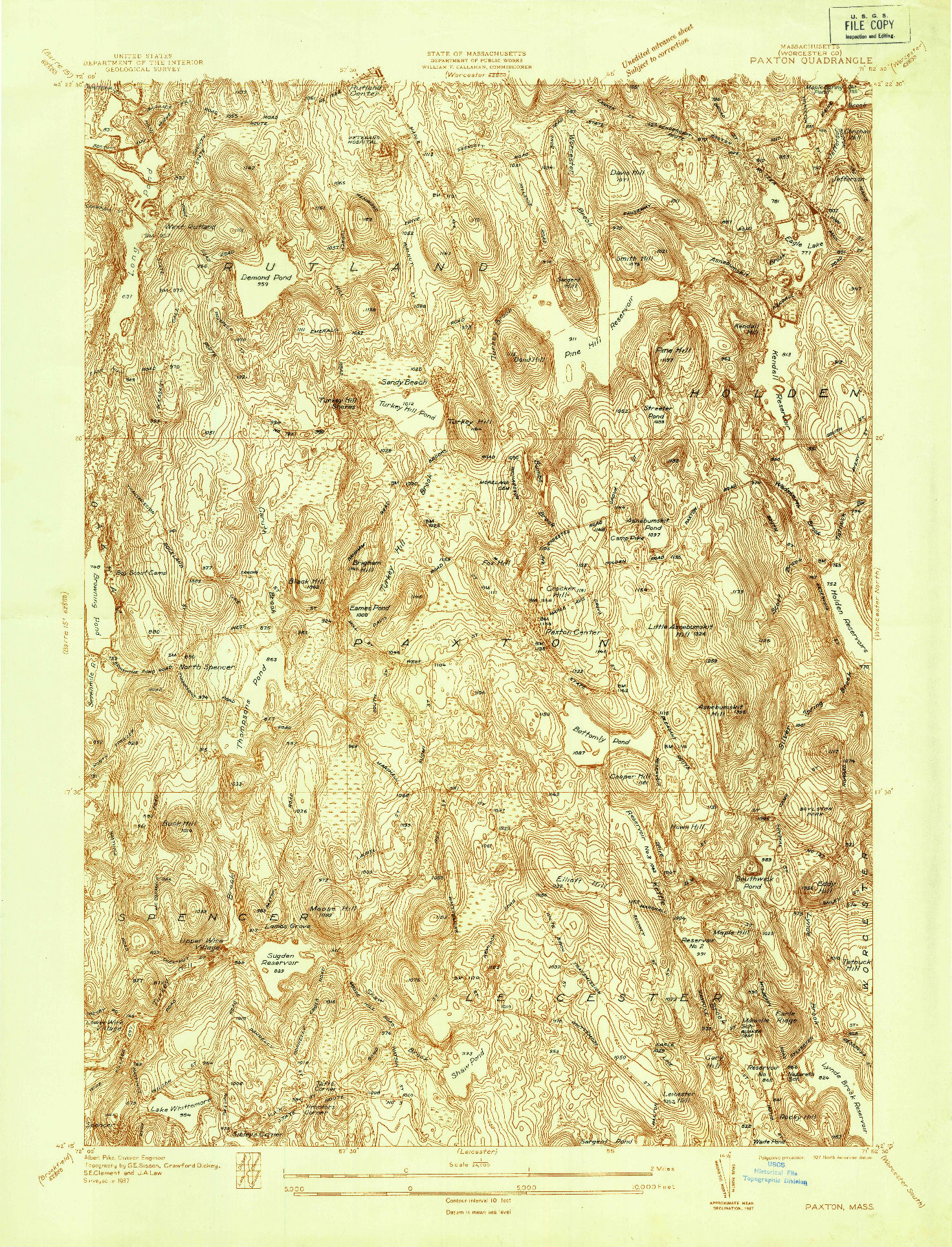 USGS 1:24000-SCALE QUADRANGLE FOR PAXTON, MA 1937
