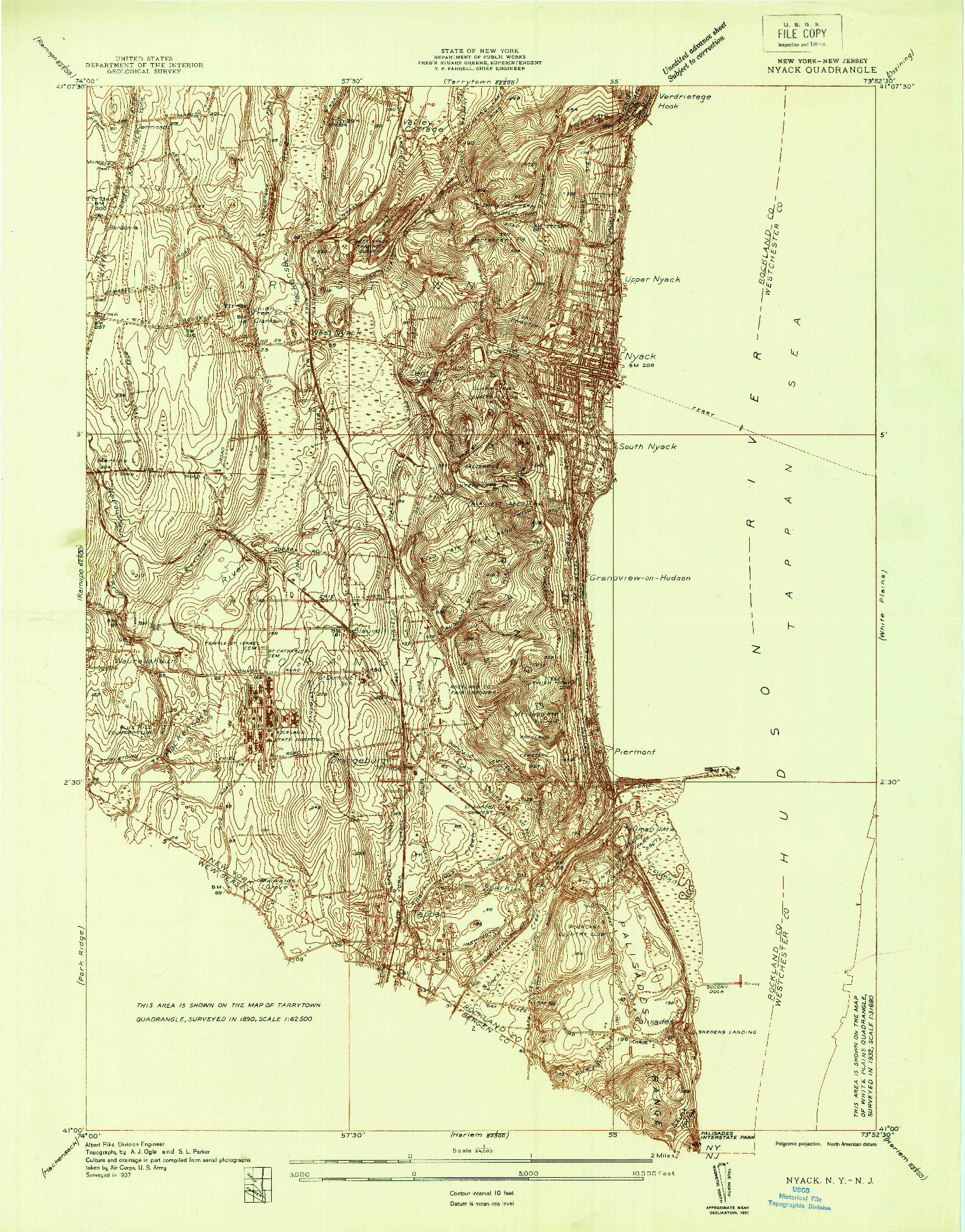 USGS 1:24000-SCALE QUADRANGLE FOR NYACK, NY 1937