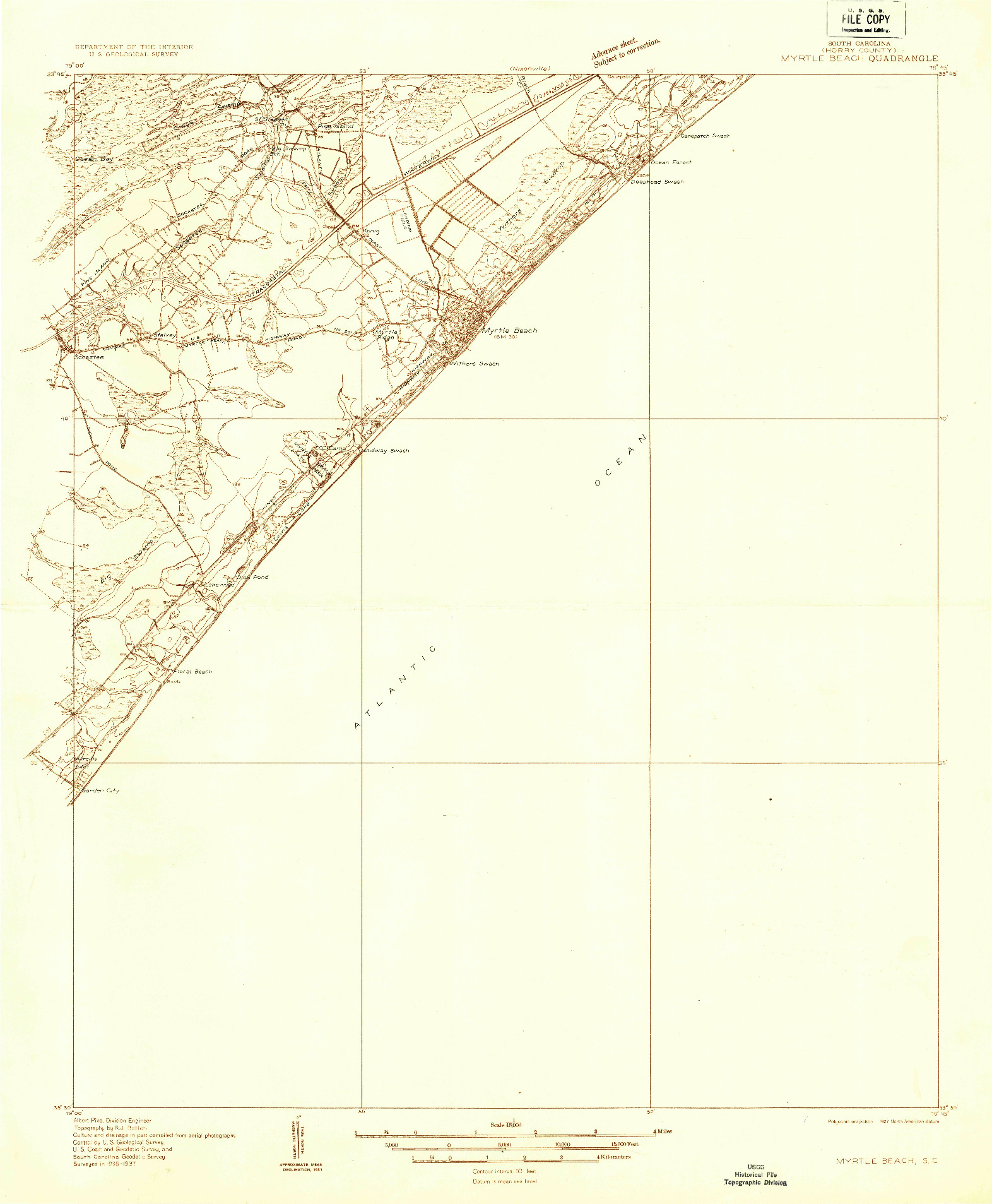 USGS 1:48000-SCALE QUADRANGLE FOR MYRTLE BEACH, SC 1937