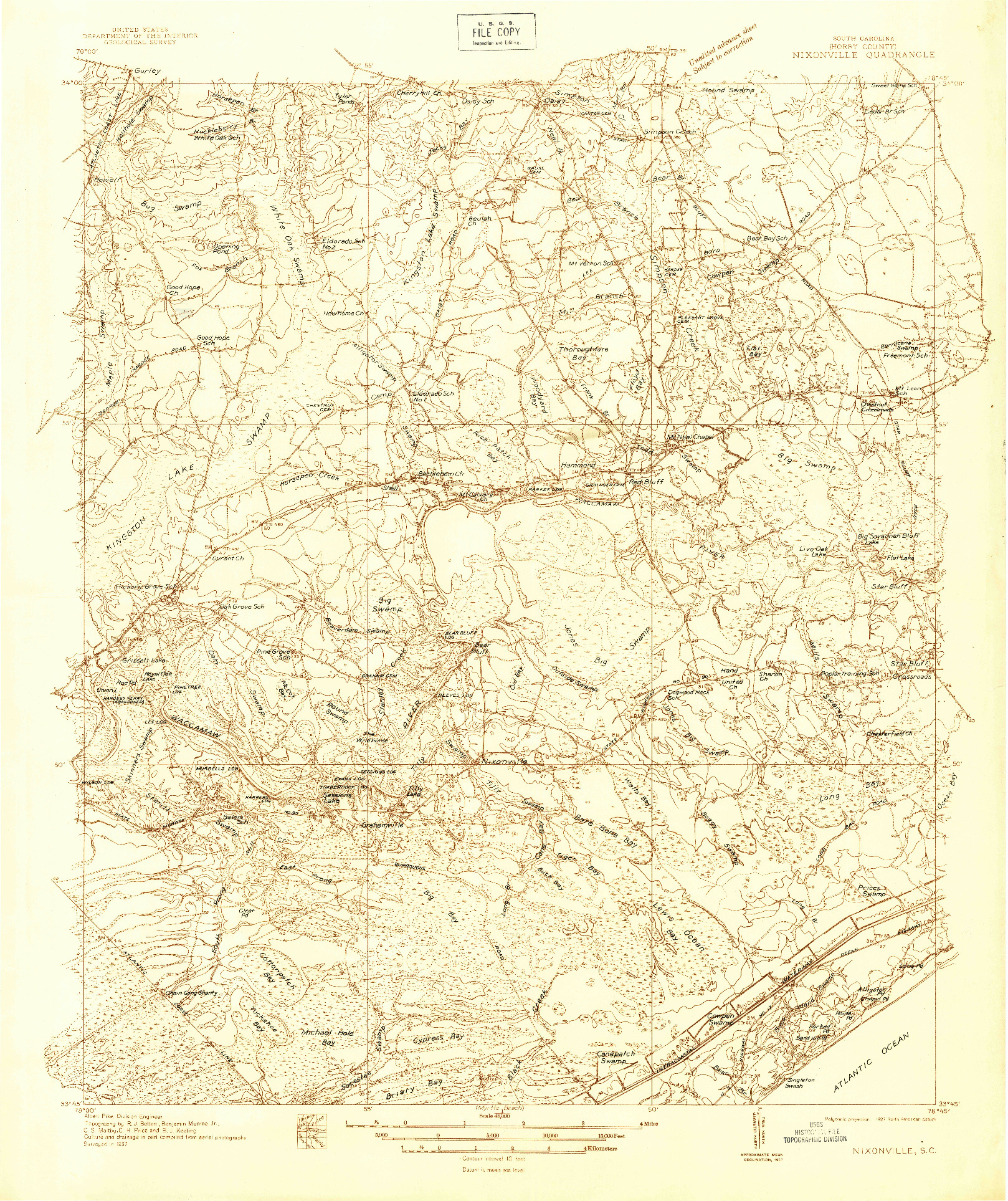 USGS 1:48000-SCALE QUADRANGLE FOR NIXONVILLE, SC 1937