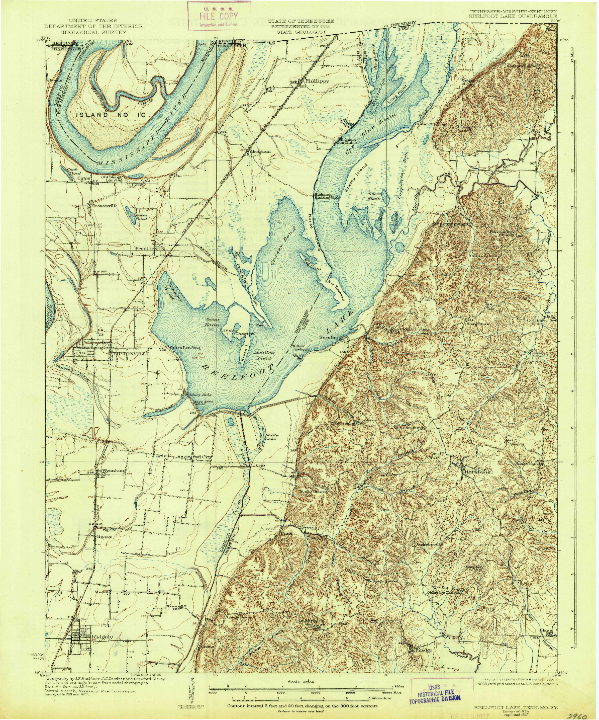 USGS 1:62500-SCALE QUADRANGLE FOR REELFOOT LAKE, TN 1925