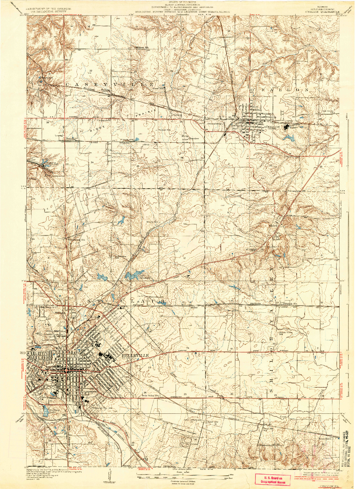 USGS 1:24000-SCALE QUADRANGLE FOR O'FALLON, IL 1937