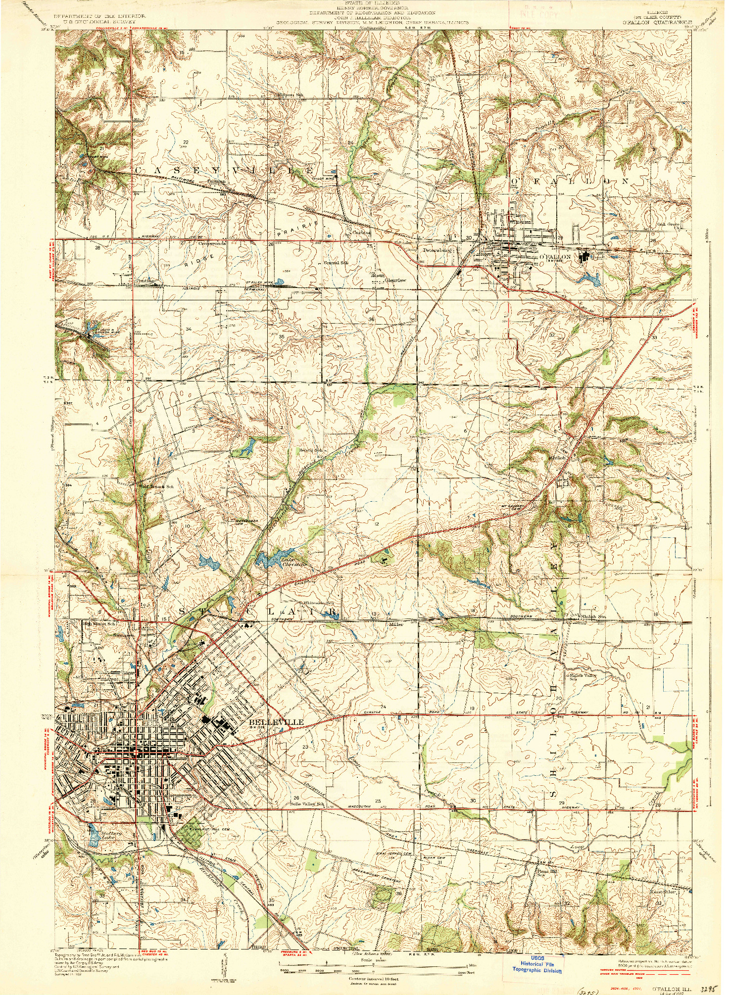 USGS 1:24000-SCALE QUADRANGLE FOR O'FALLON, IL 1937
