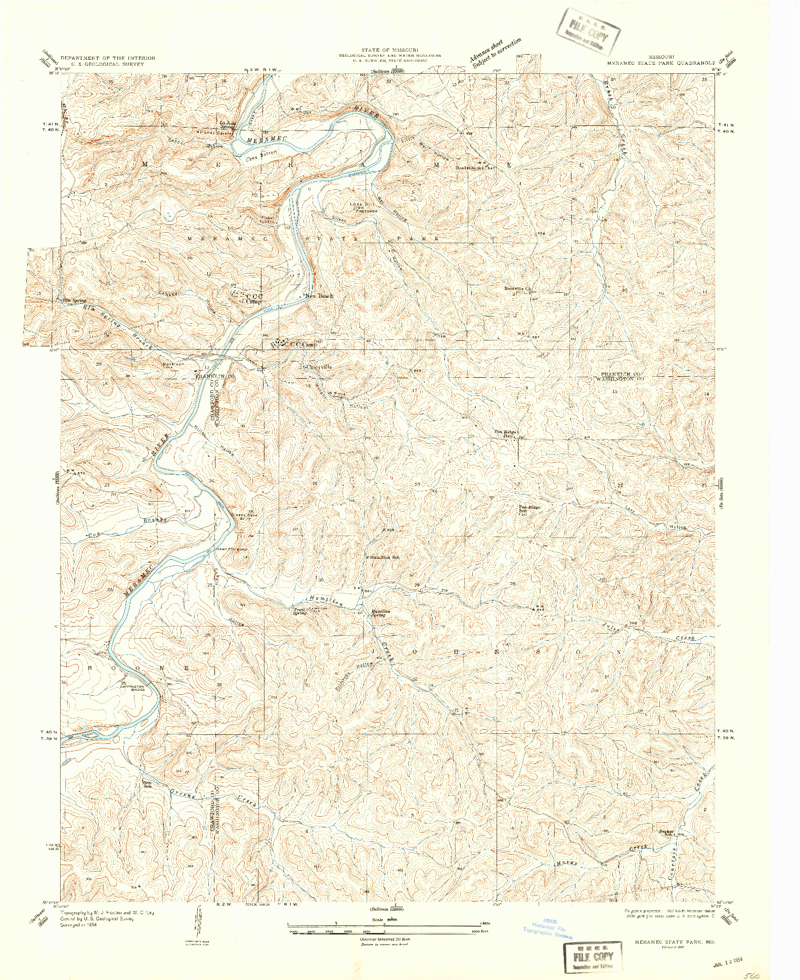 USGS 1:24000-SCALE QUADRANGLE FOR MERAMEC STATE PARK, MO 1937
