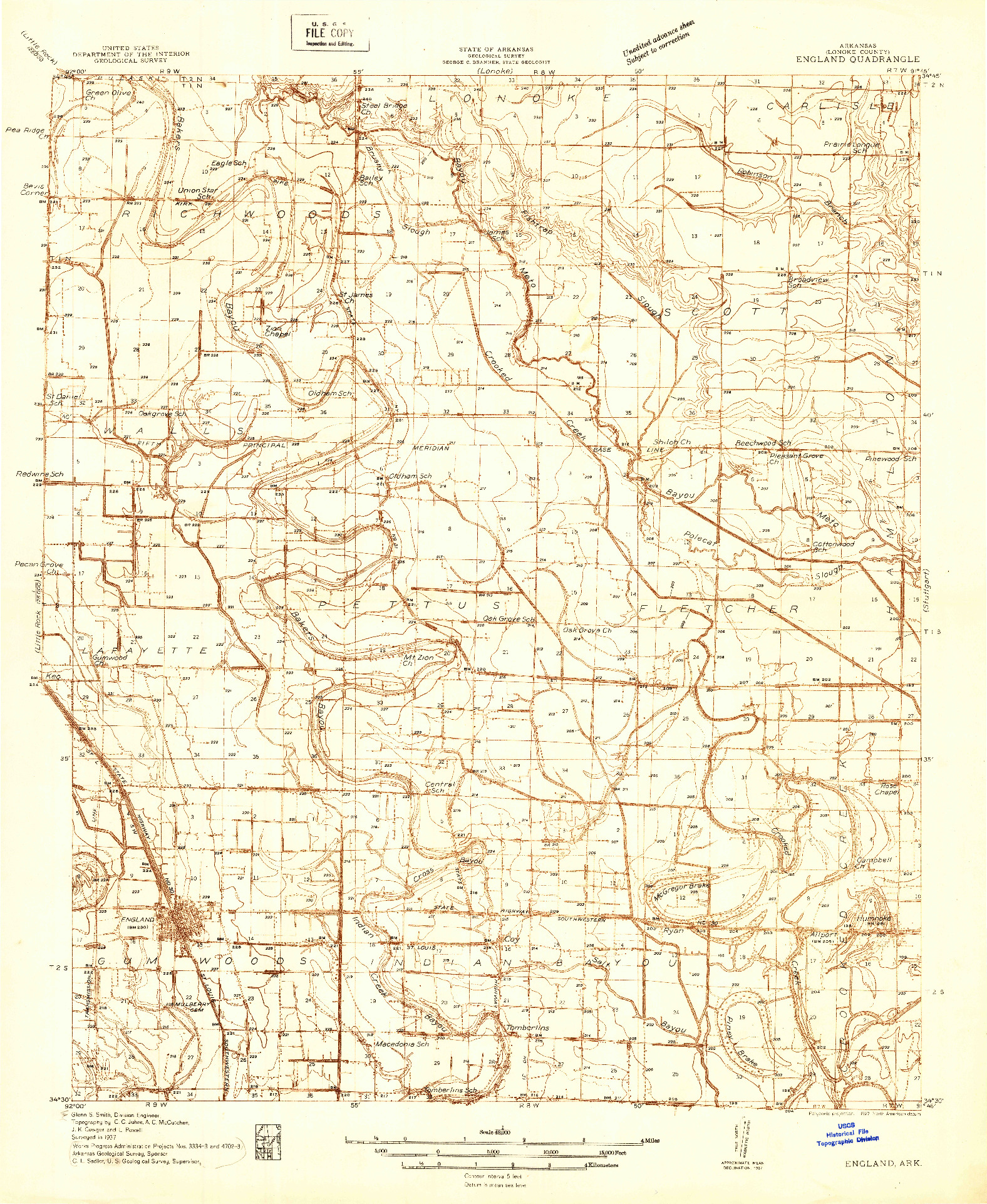 USGS 1:48000-SCALE QUADRANGLE FOR ENGLAND, AR 1937