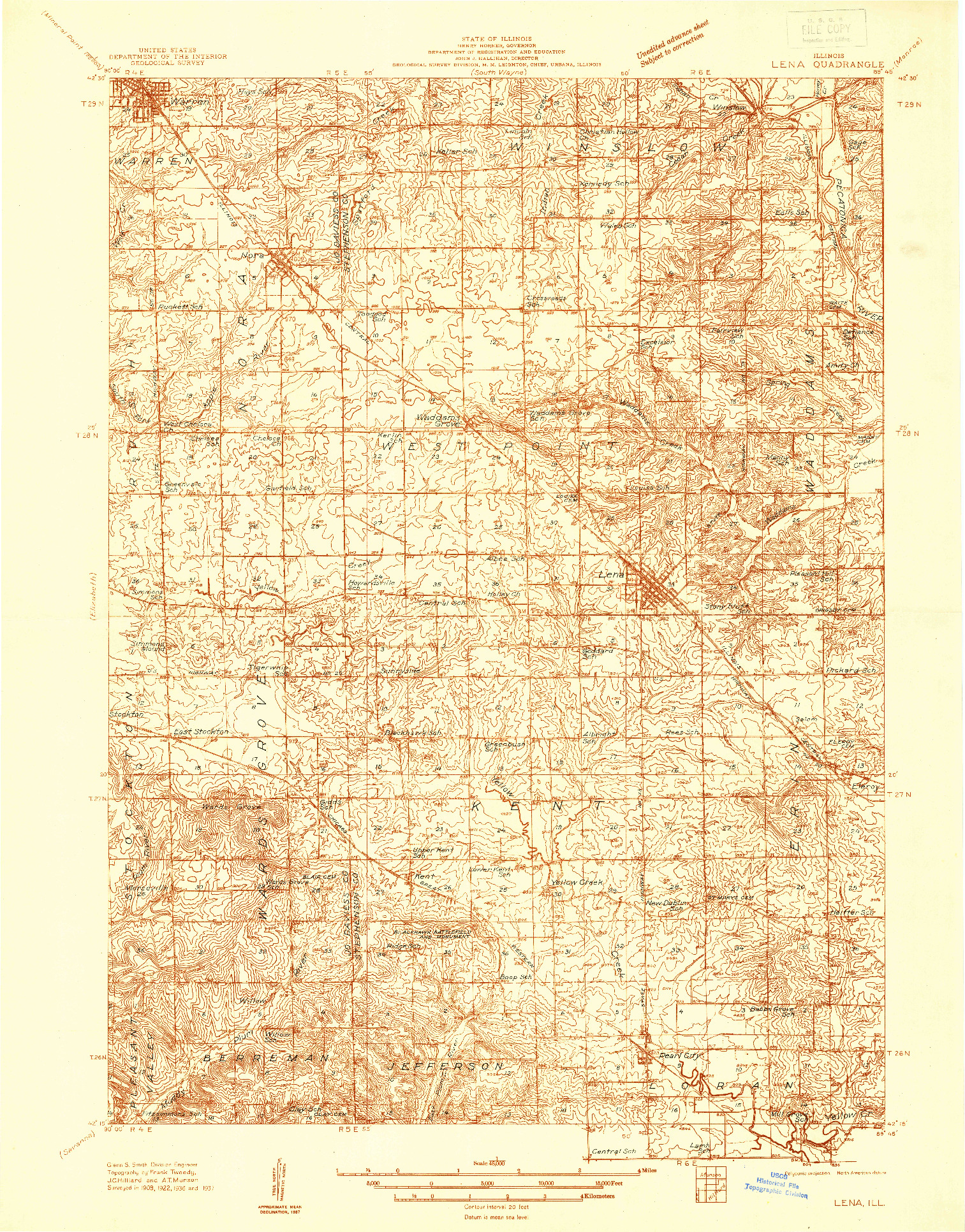 USGS 1:48000-SCALE QUADRANGLE FOR LENA, IL 1937