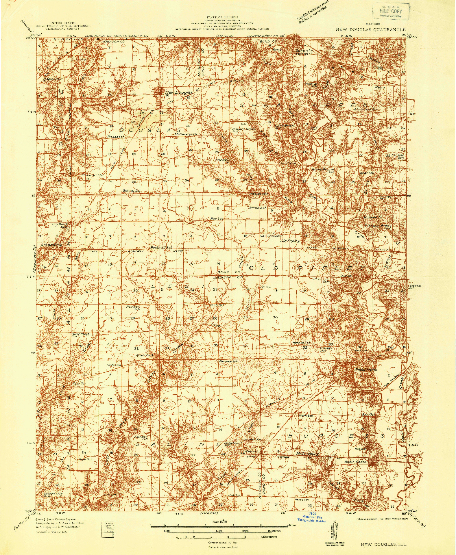 USGS 1:48000-SCALE QUADRANGLE FOR NEW DOUGLAS, IL 1937