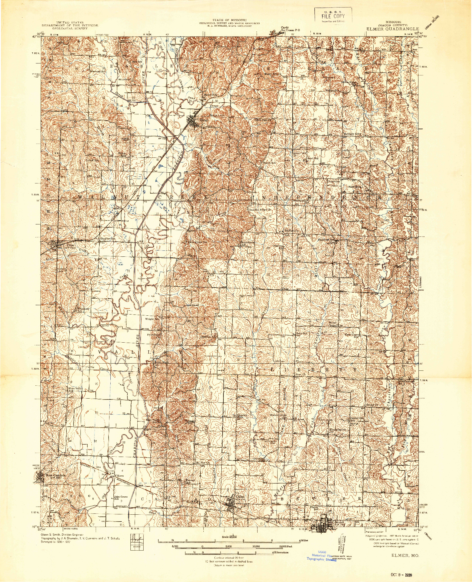 USGS 1:48000-SCALE QUADRANGLE FOR ELMER, MO 1937