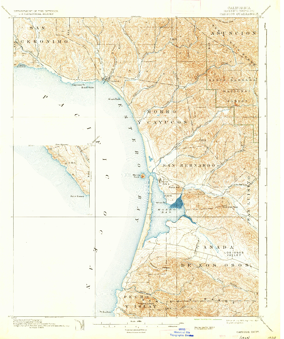 USGS 1:62500-SCALE QUADRANGLE FOR CAYUCOS, CA 1897