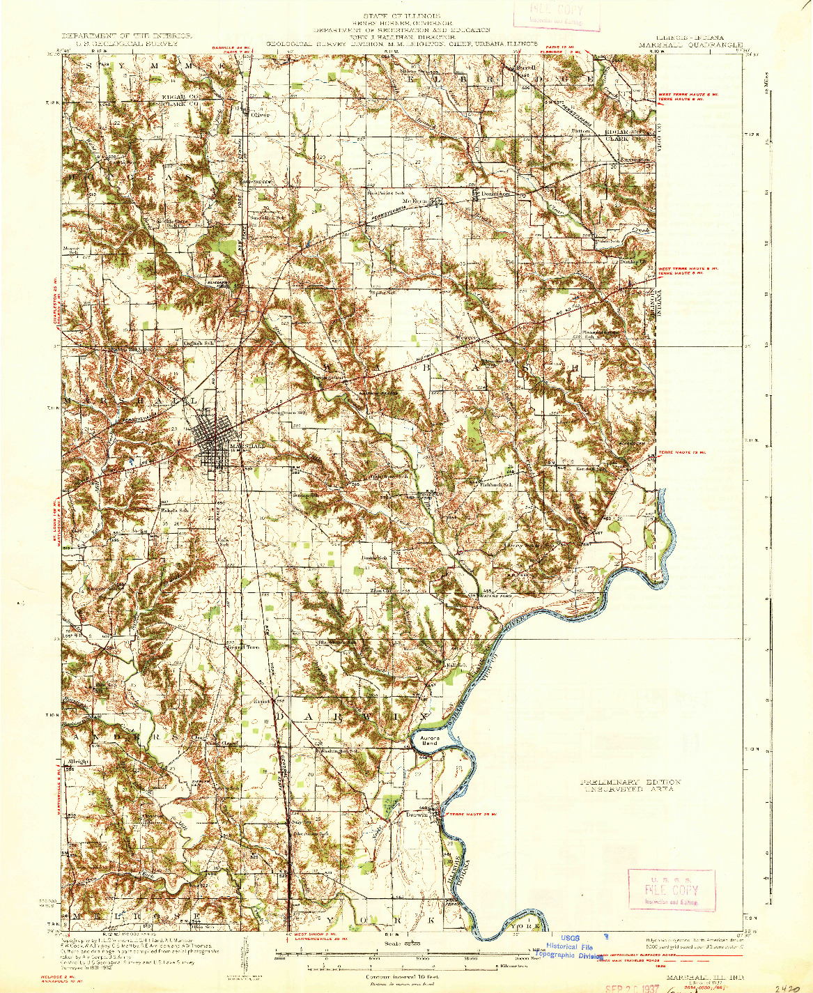 USGS 1:62500-SCALE QUADRANGLE FOR MARSHALL, IL 1937