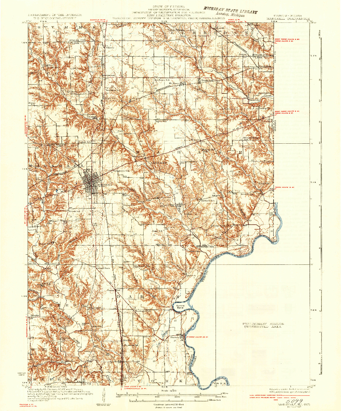 USGS 1:62500-SCALE QUADRANGLE FOR MARSHALL, IL 1937