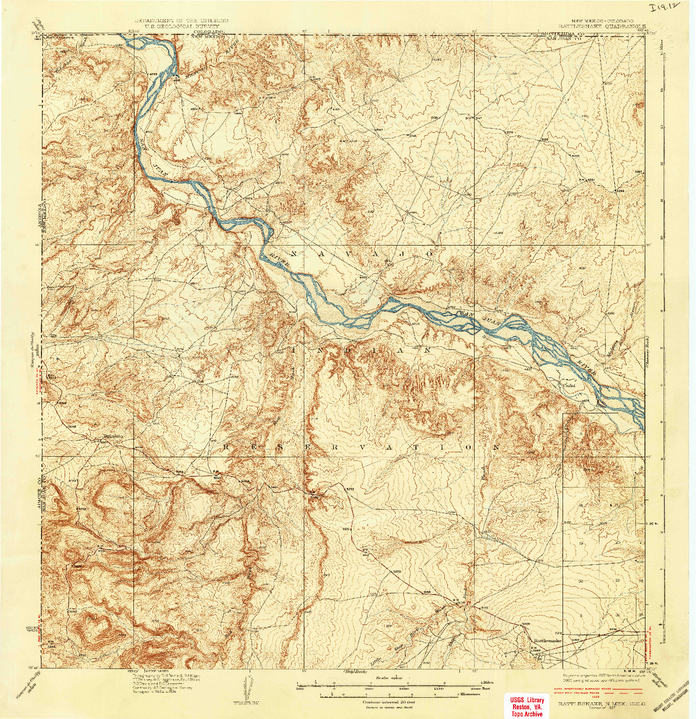 USGS 1:62500-SCALE QUADRANGLE FOR RATTLESNAKE, NM 1937