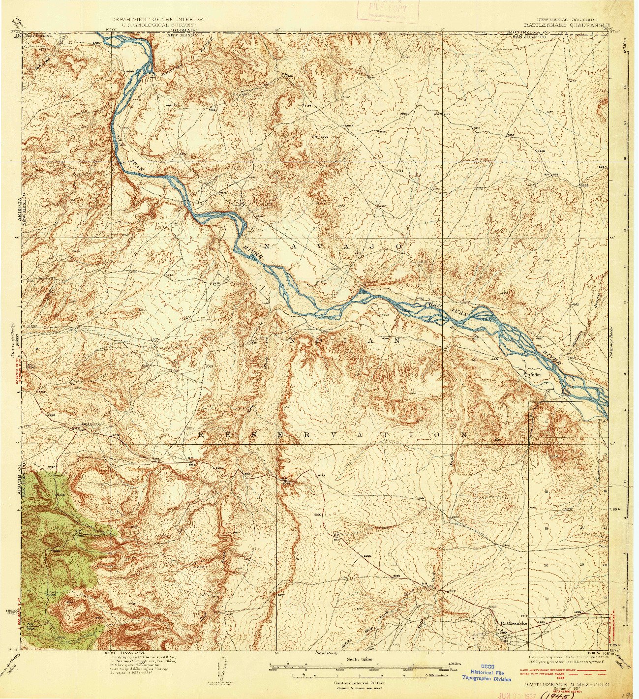 USGS 1:62500-SCALE QUADRANGLE FOR RATTLESNAKE, NM 1937