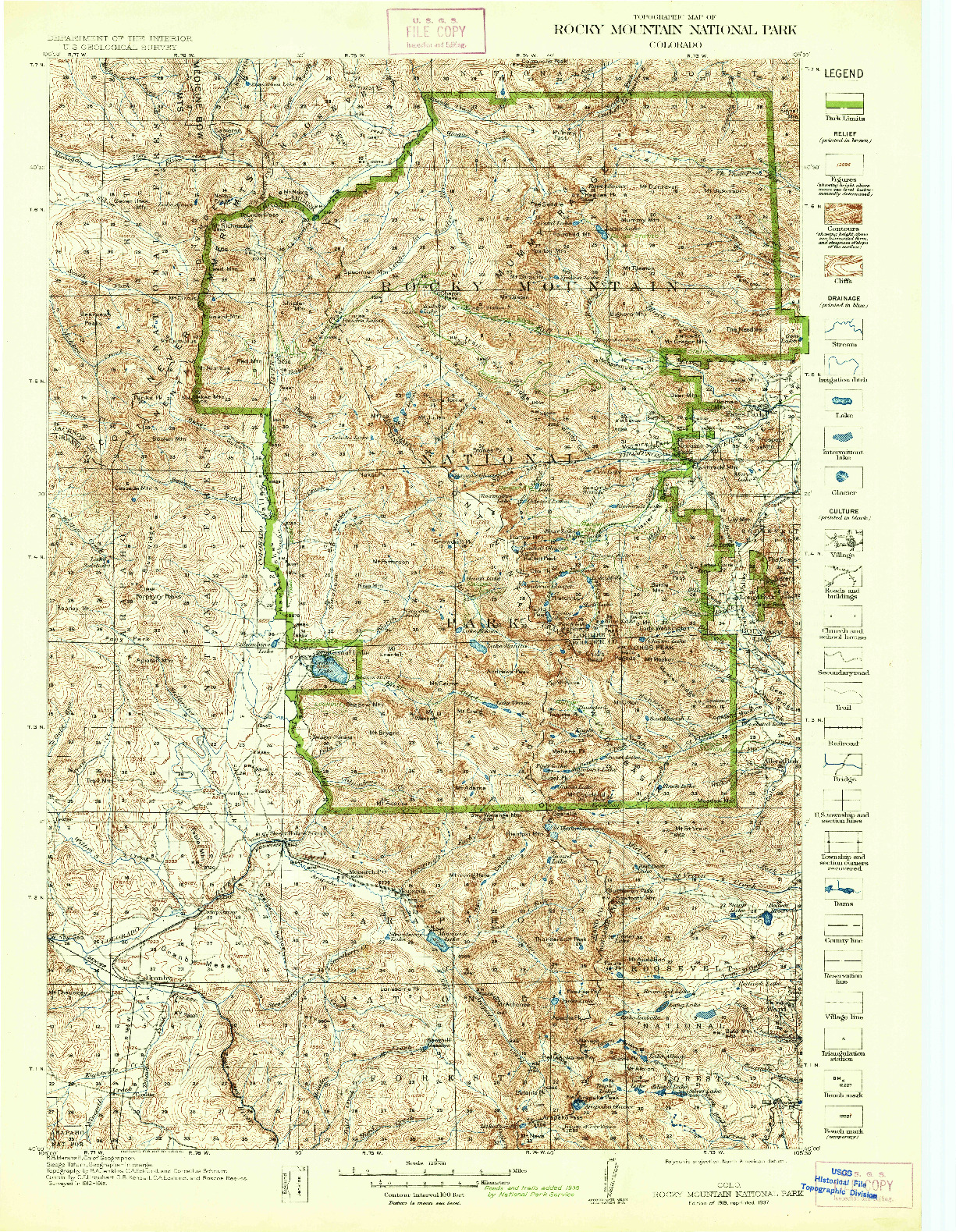 USGS 1:125000-SCALE QUADRANGLE FOR ROCKY MOUNTAIN NATIONAL PARK, CO 1919