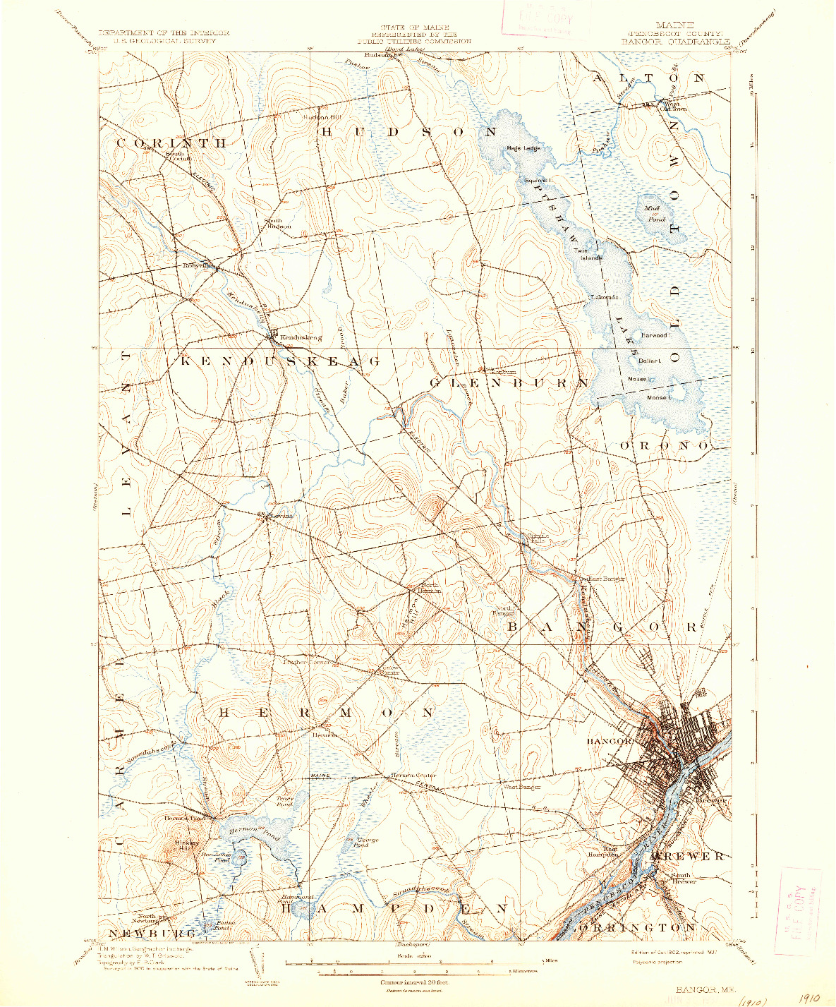 USGS 1:62500-SCALE QUADRANGLE FOR BANGOR, ME 1902