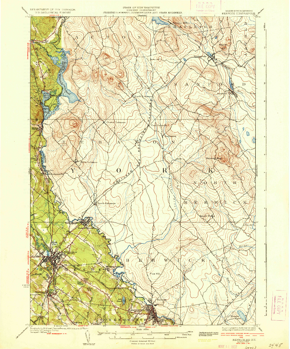 USGS 1:62500-SCALE QUADRANGLE FOR BERWICK, ME 1937