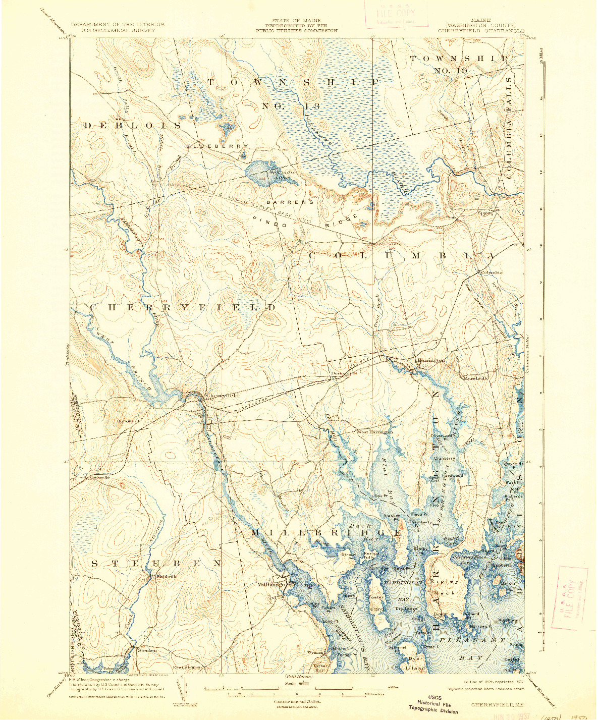 USGS 1:62500-SCALE QUADRANGLE FOR CHERRYFIELD, ME 1904