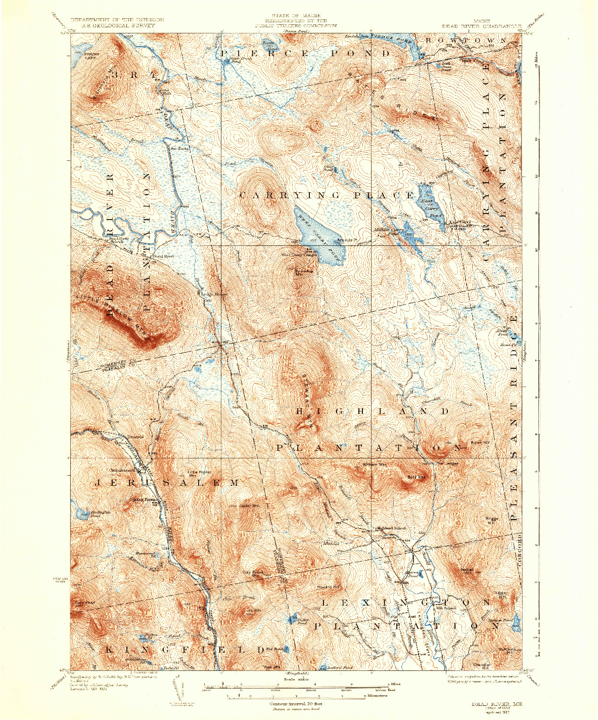 USGS 1:62500-SCALE QUADRANGLE FOR DEAD RIVER, ME 1928