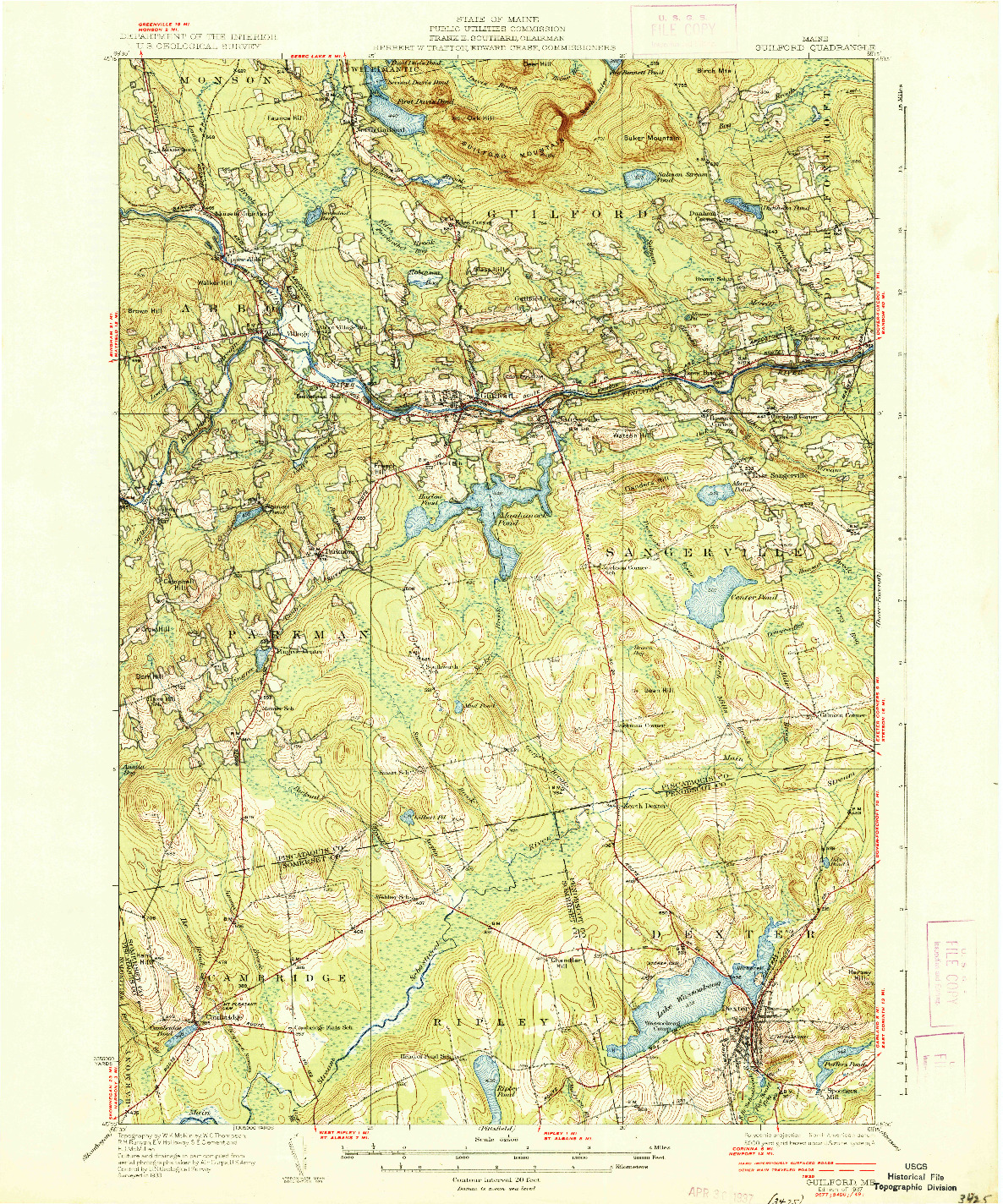USGS 1:62500-SCALE QUADRANGLE FOR GUILFORD, ME 1937
