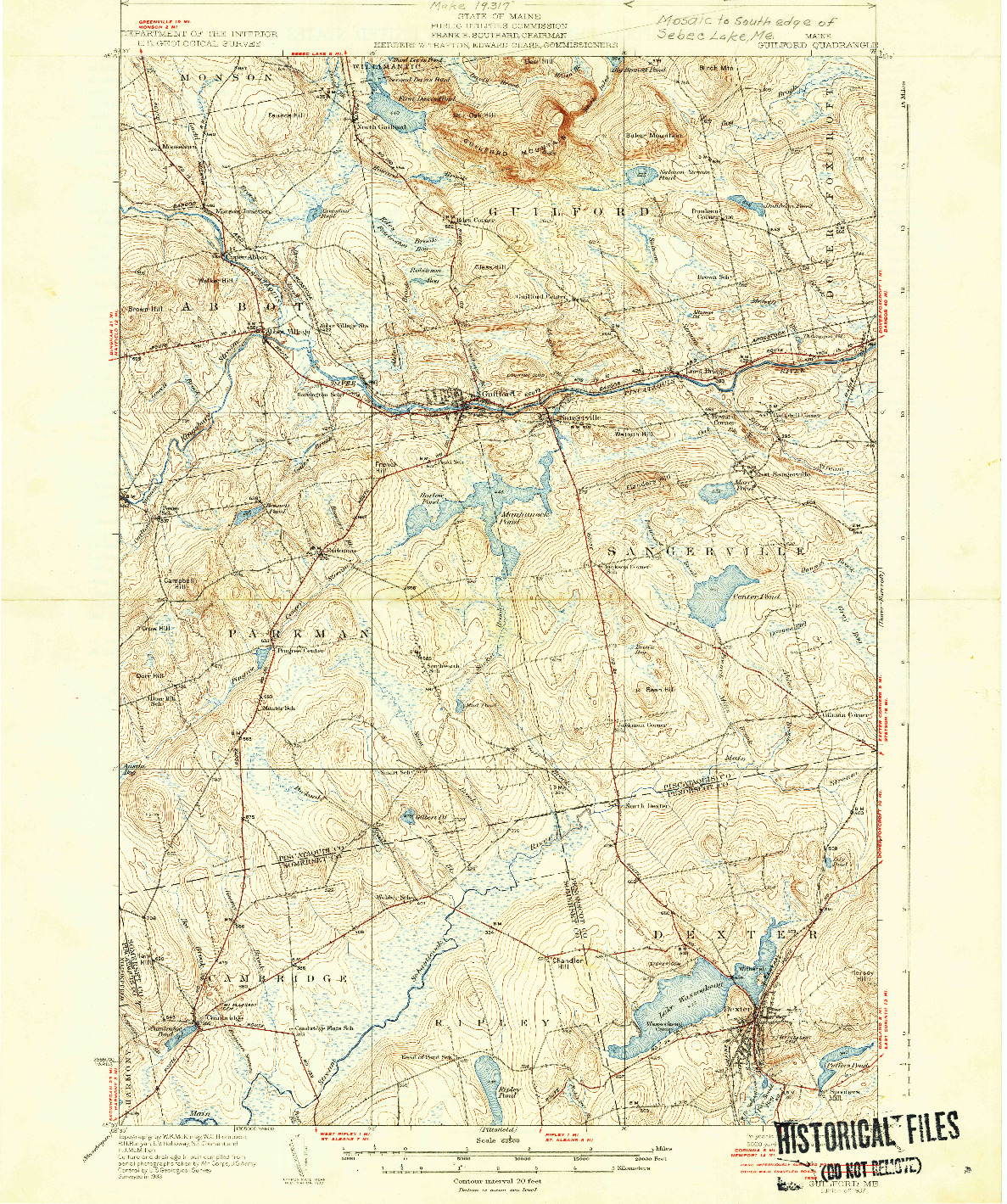 USGS 1:62500-SCALE QUADRANGLE FOR GUILFORD, ME 1937