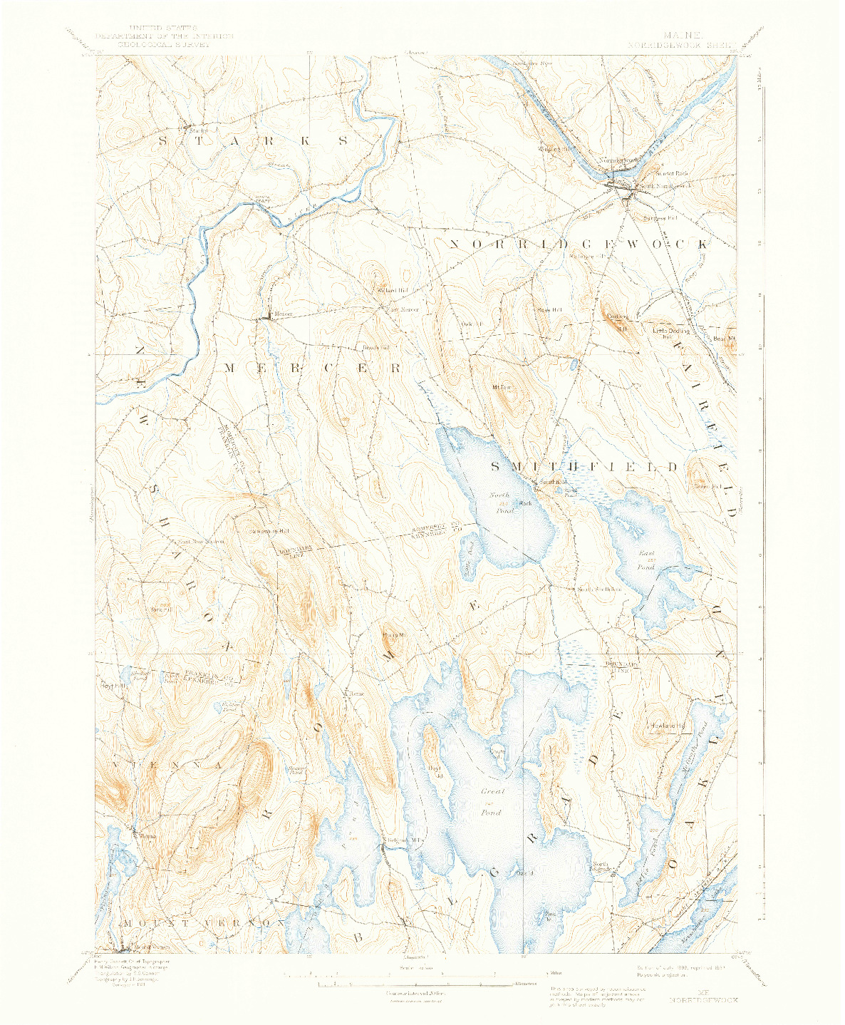 USGS 1:62500-SCALE QUADRANGLE FOR NORRIDGEWOCK, ME 1898