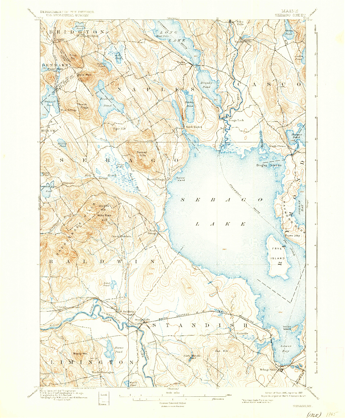 USGS 1:62500-SCALE QUADRANGLE FOR SEBAGO, ME 1896