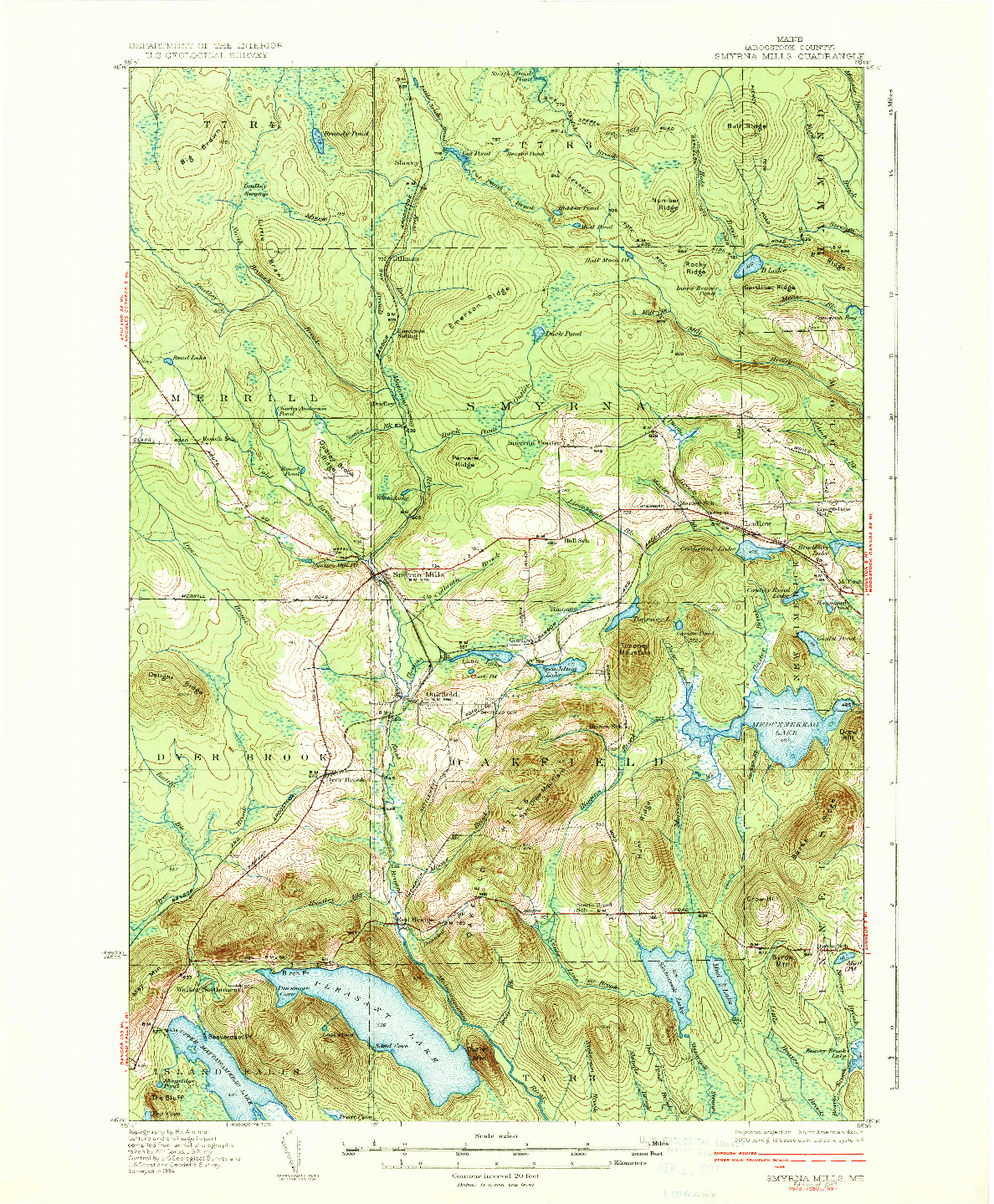 USGS 1:62500-SCALE QUADRANGLE FOR SMYRNA MILLS, ME 1937