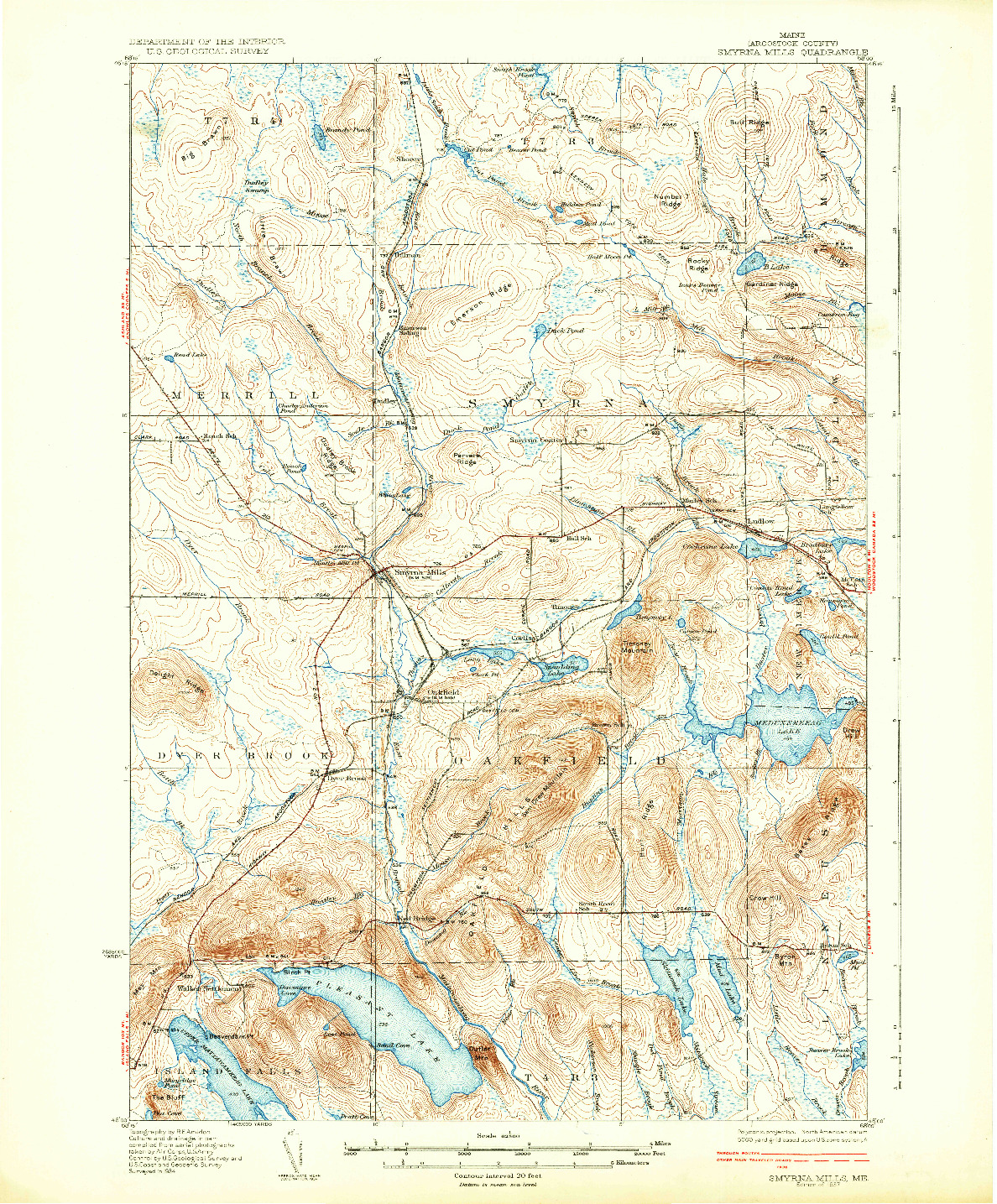 USGS 1:62500-SCALE QUADRANGLE FOR SMYRNA MILLS, ME 1937