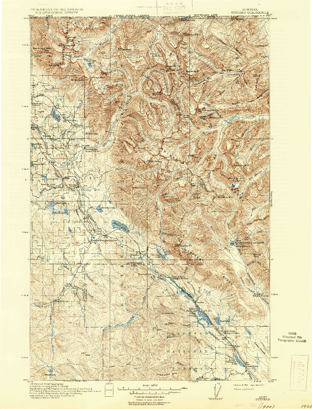 USGS 1:125000-SCALE QUADRANGLE FOR STRYKER, MT 1916