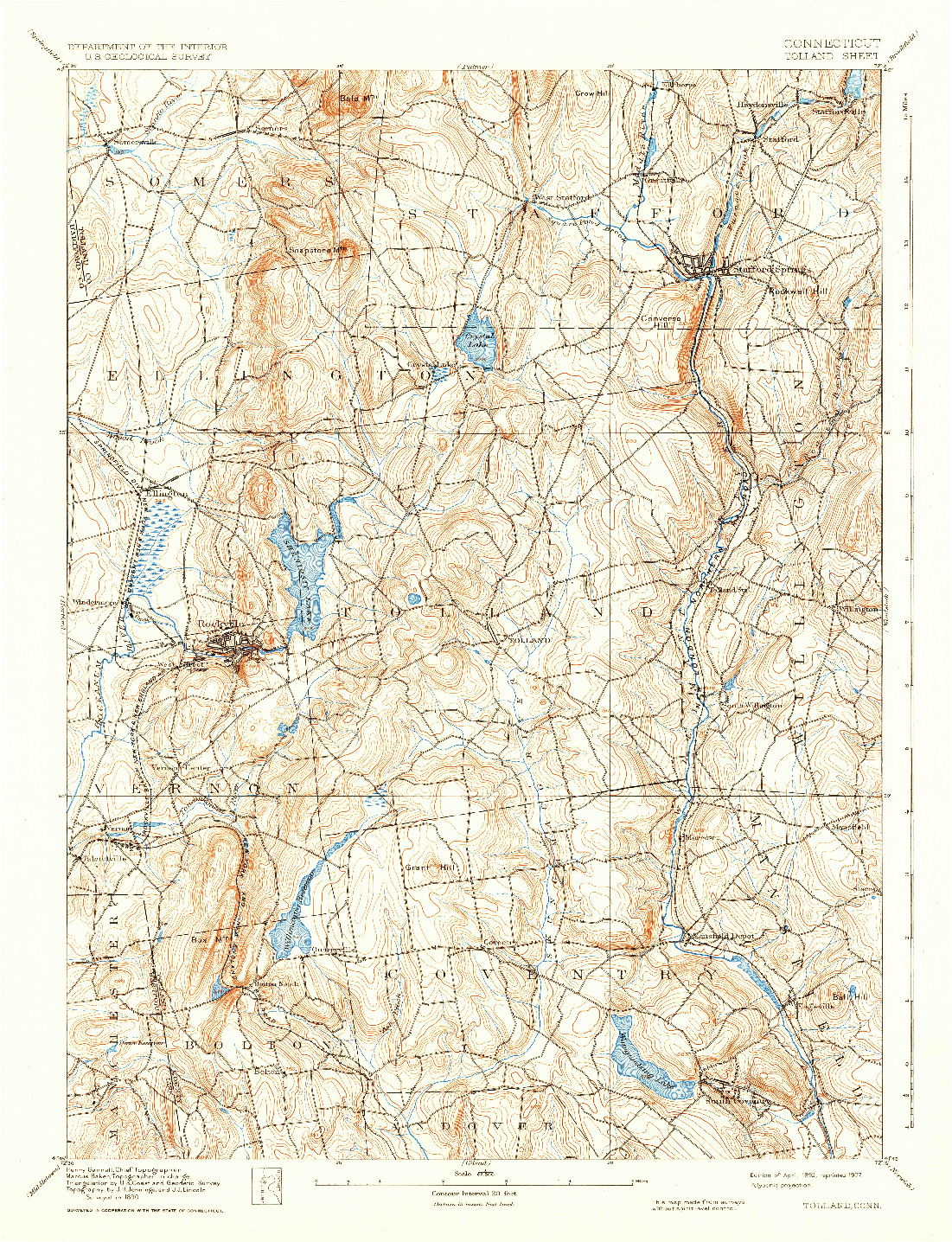 USGS 1:62500-SCALE QUADRANGLE FOR TOLLAND, CT 1892