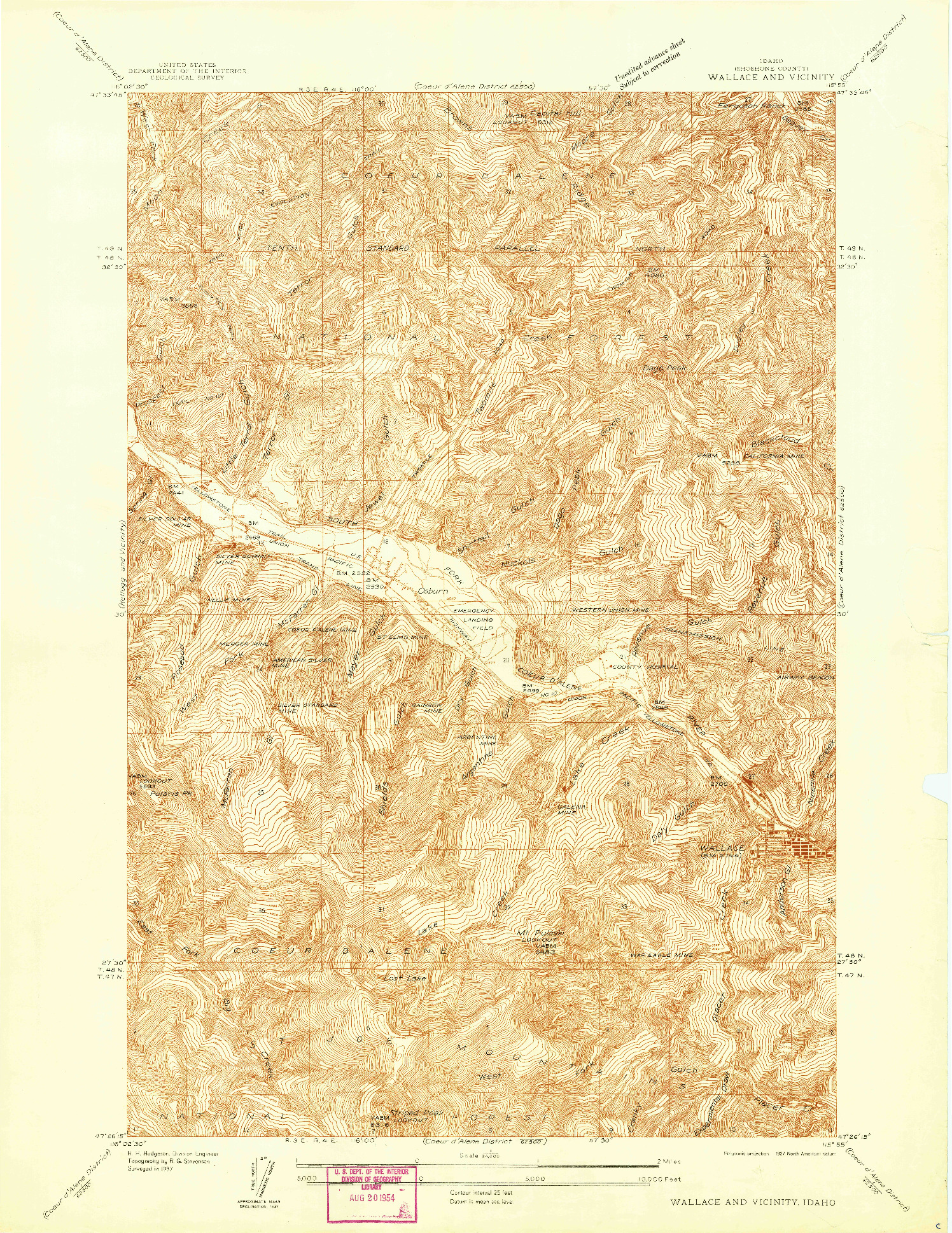 USGS 1:24000-SCALE QUADRANGLE FOR WALLACE AND VICINITY, ID 1937