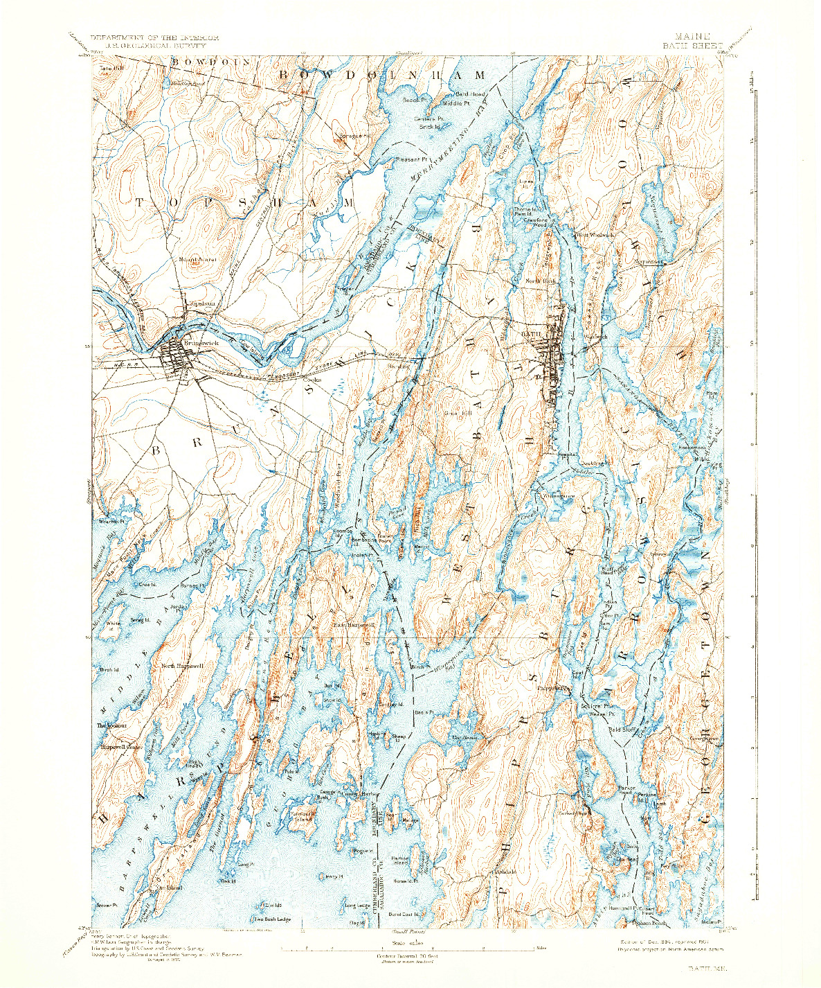 USGS 1:62500-SCALE QUADRANGLE FOR BATH, ME 1894