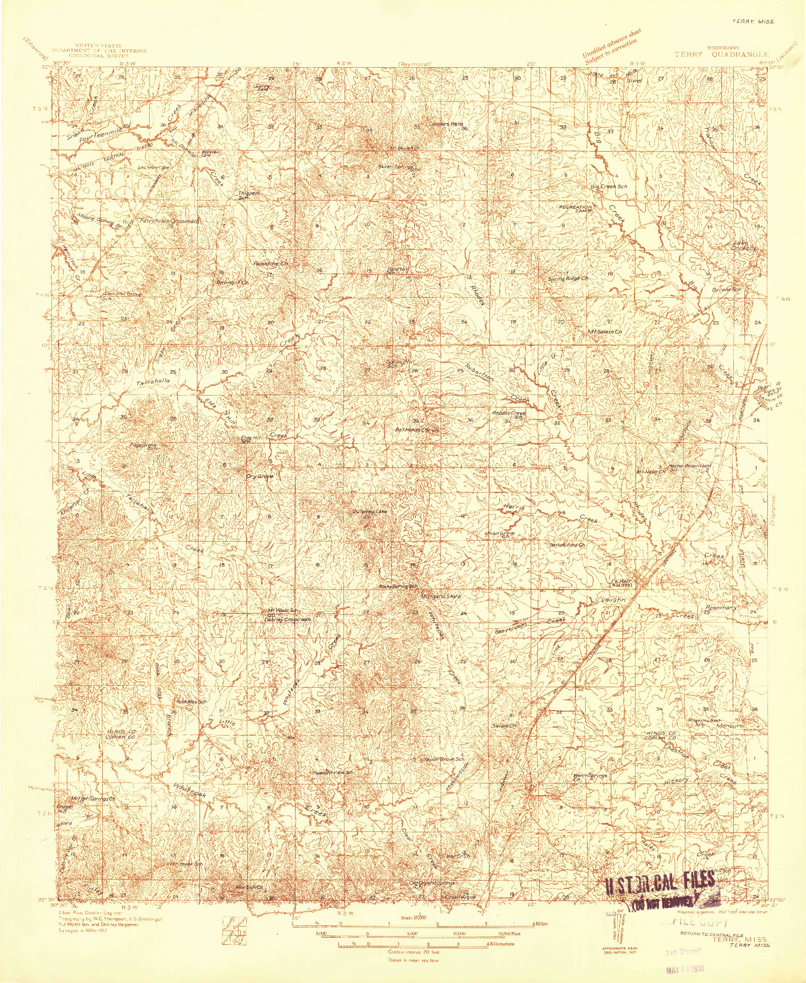 USGS 1:48000-SCALE QUADRANGLE FOR TERRY, MS 1937