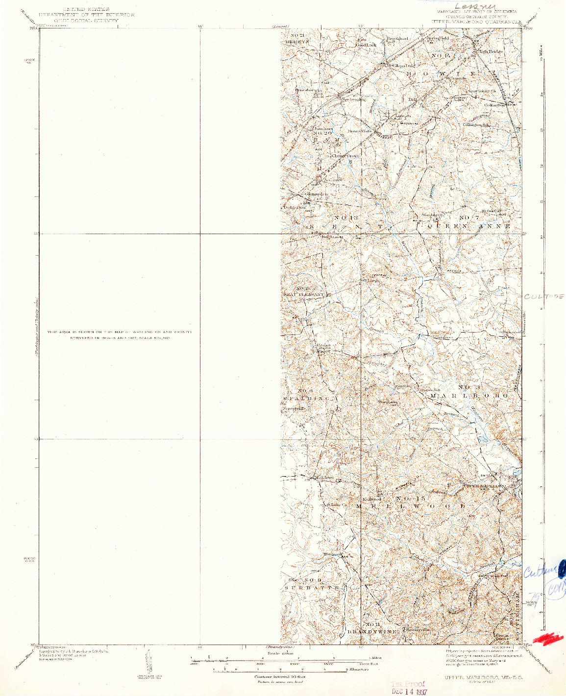 USGS 1:62500-SCALE QUADRANGLE FOR UPPER MARLBORO, MD 1937