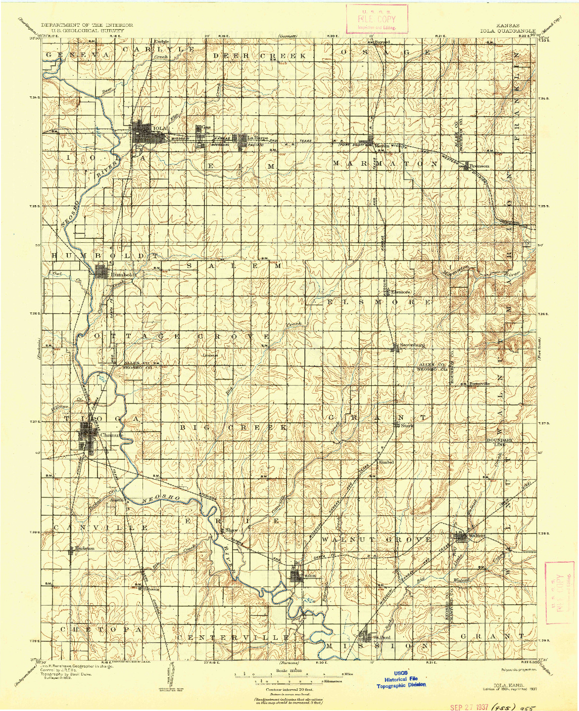 USGS 1:125000-SCALE QUADRANGLE FOR IOLA, KS 1904