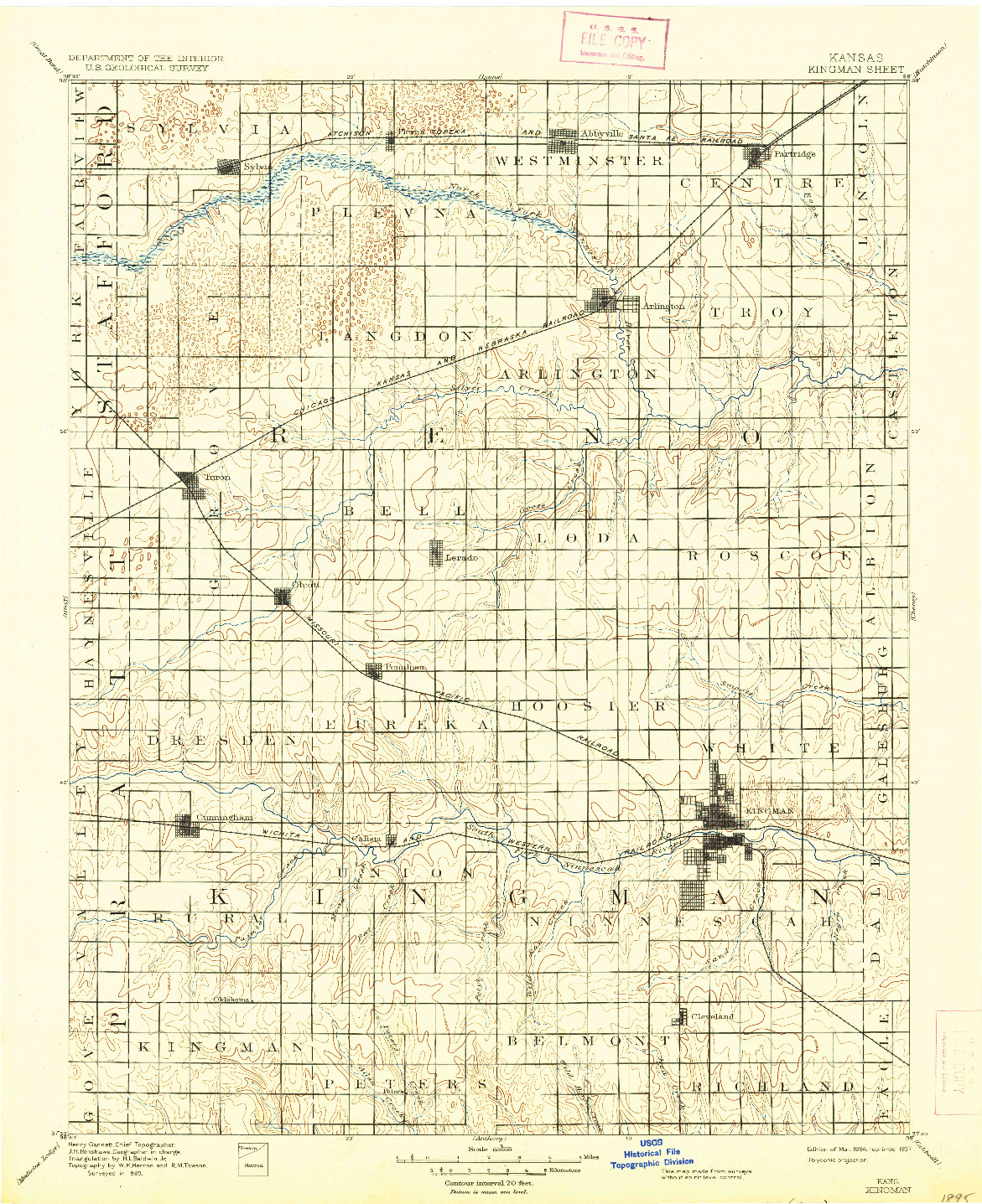 USGS 1:125000-SCALE QUADRANGLE FOR KINGMAN, KS 1894