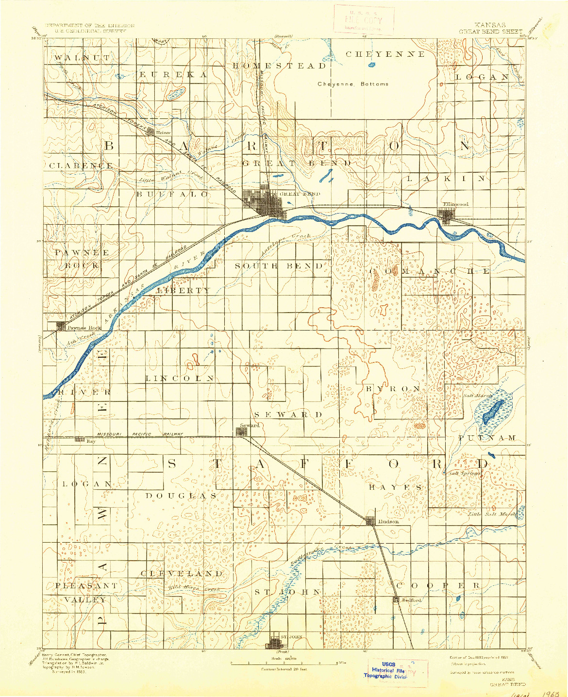 USGS 1:125000-SCALE QUADRANGLE FOR GREAT BEND, KS 1893