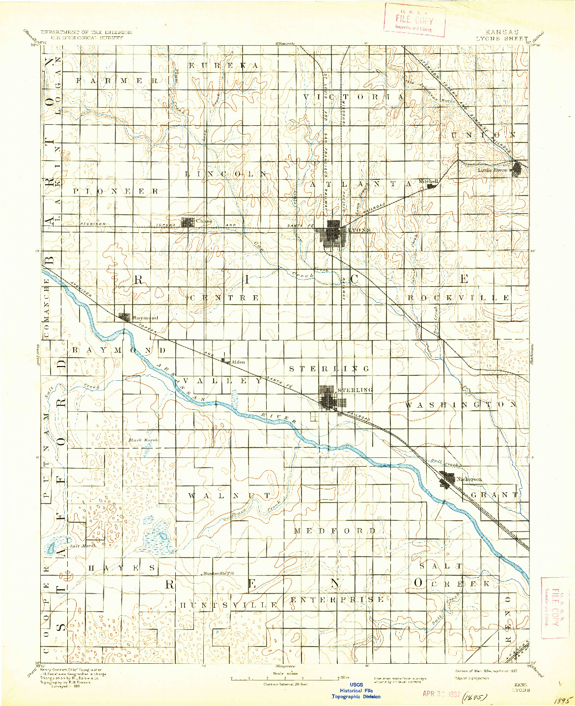 USGS 1:125000-SCALE QUADRANGLE FOR LYONS, KS 1894