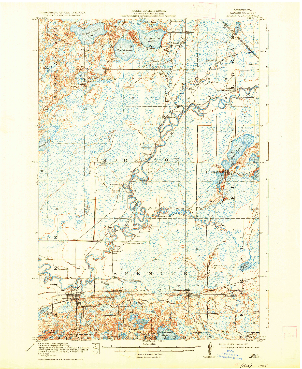 USGS 1:62500-SCALE QUADRANGLE FOR AITKIN, MN 1915