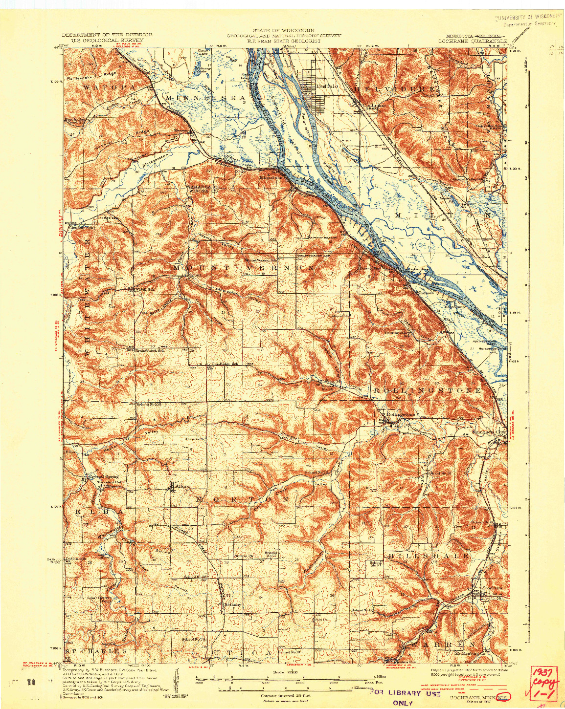 USGS 1:62500-SCALE QUADRANGLE FOR COCHRANE, MN 1937
