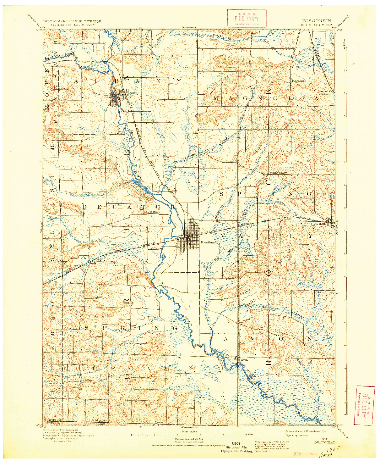 USGS 1:62500-SCALE QUADRANGLE FOR BRODHEAD, WI 1893